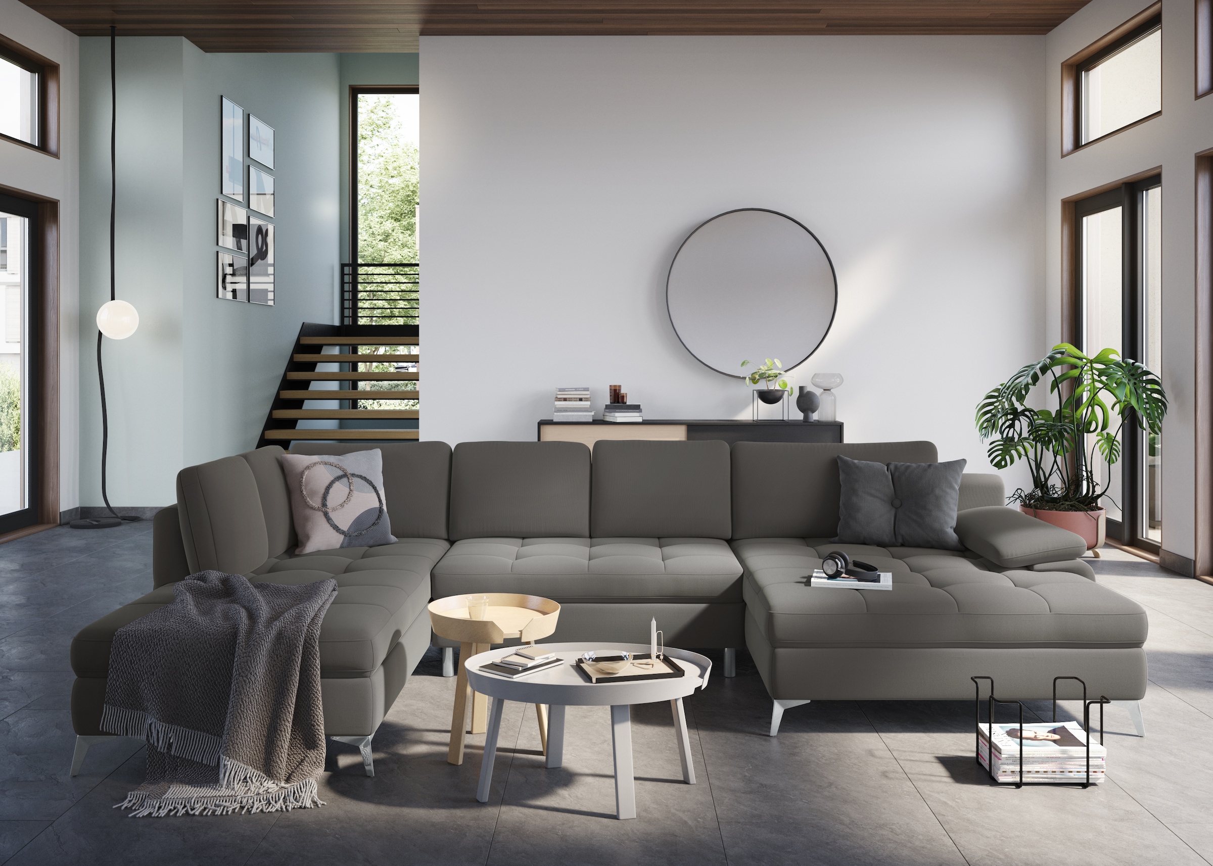 Sofa »Latigo U-Form« su Mega-Recamiere patogi su miegojimo funkcija ir Dėžutė patalynei