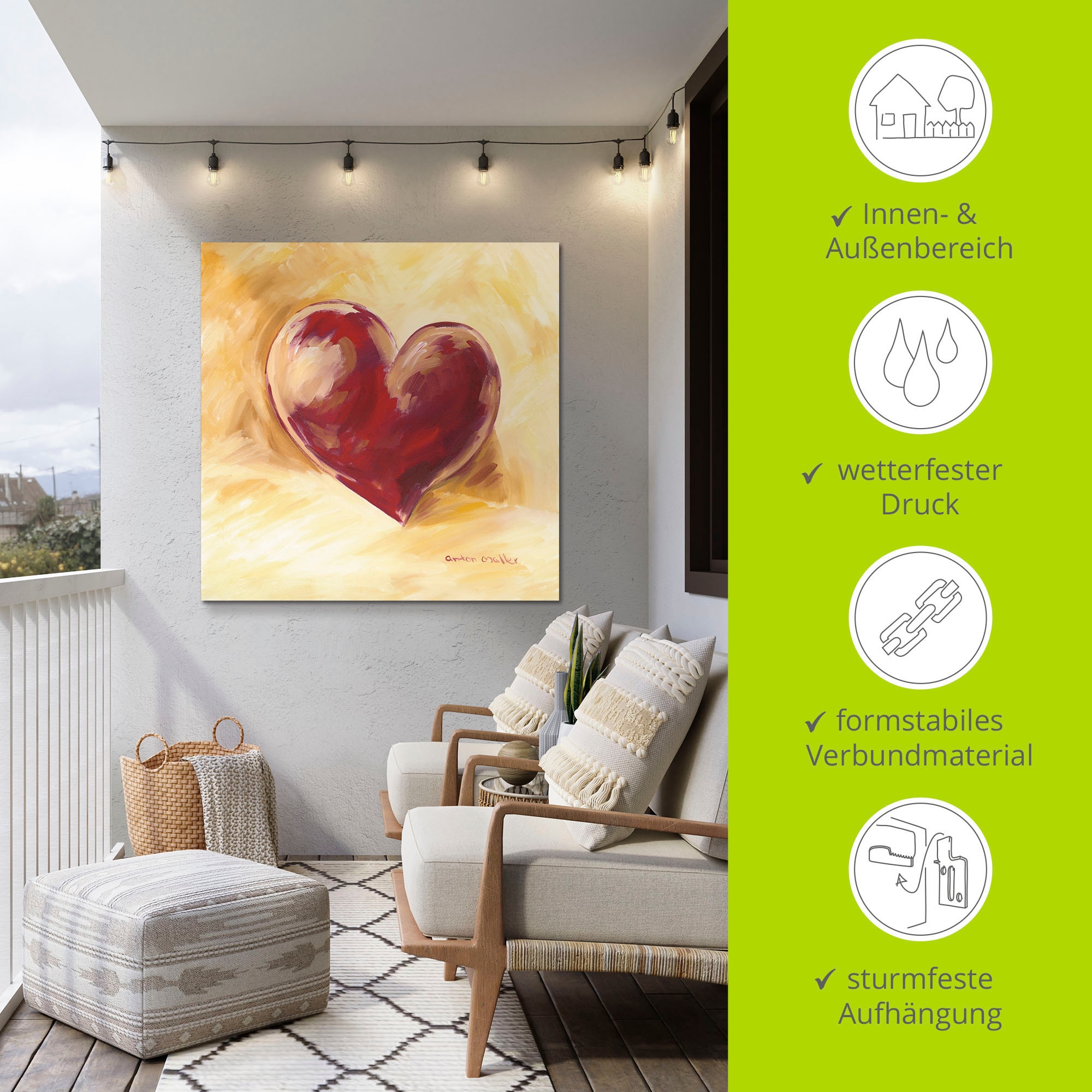 Artland Wandbild »Bordeauxrotes Herz«, Herzen, (1 St.), als Alubild, Outdoorbild, Poster, Wandaufkleber in verschied. Größen