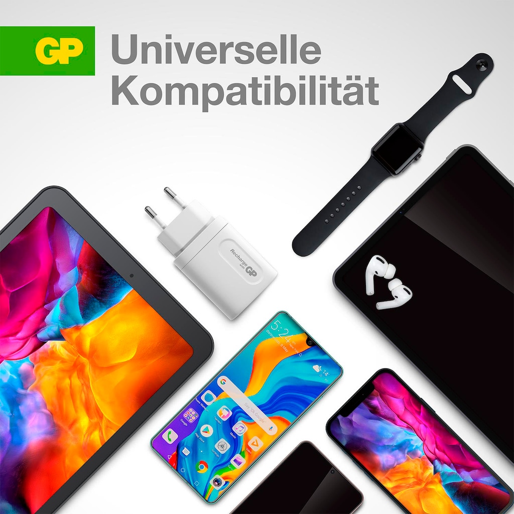 GP Batteries USB-Ladegerät »Steckerlader 20W PD 2 USB-Anschlüsse Typ A&C Inkl. int. Stecker«, ideal zum Laden von Smartphones, Tablets, Smartwaches, Kopfhörern uvm