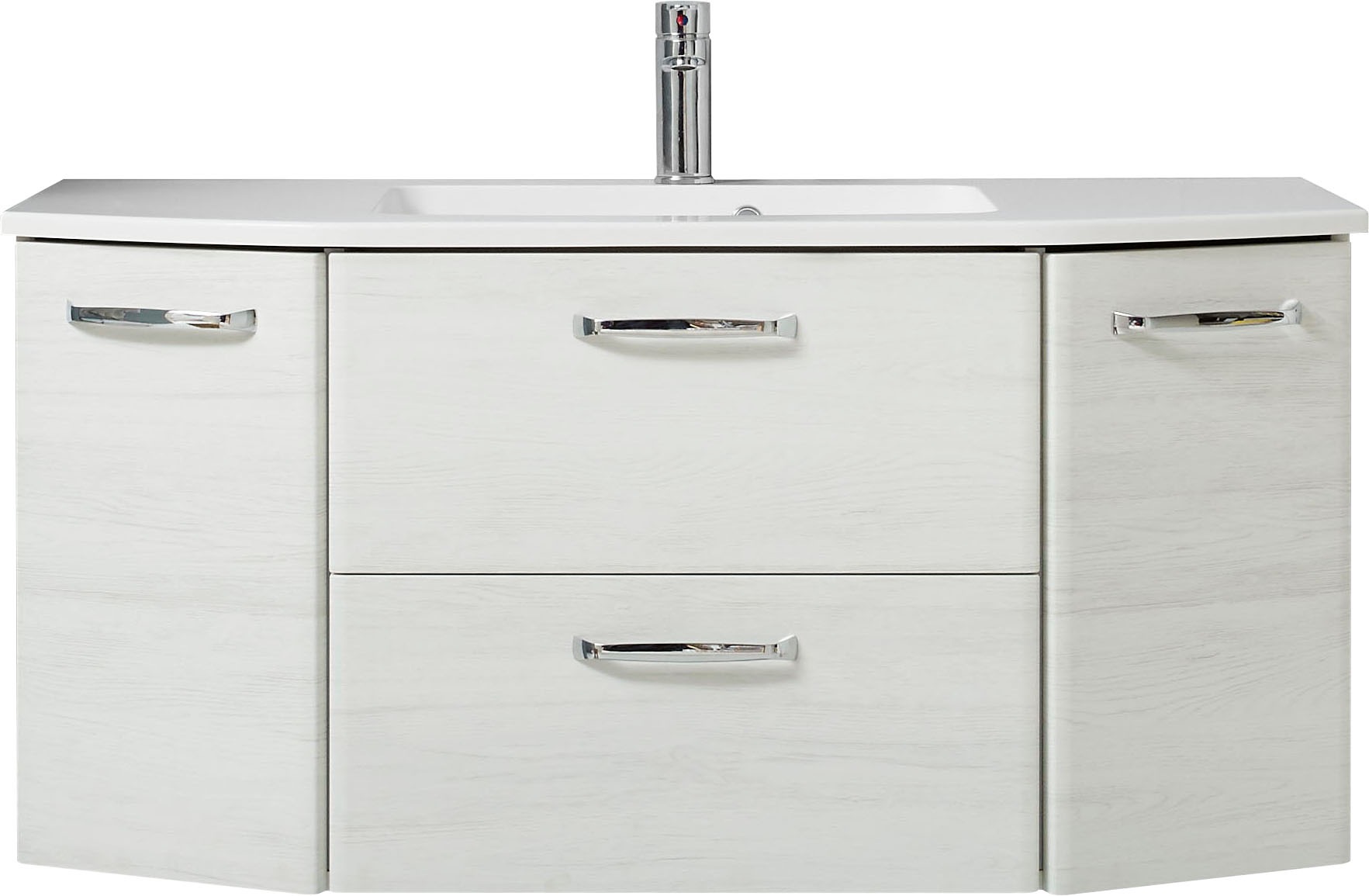 Saphir Waschtisch »Quickset Waschplatz inkl Mineralmarmor-Waschtisch, 112cm breit 2 Türen«, Unterschrank mit Waschbecken, inkl. Türdämpfer, Griffe Chrom Glanz