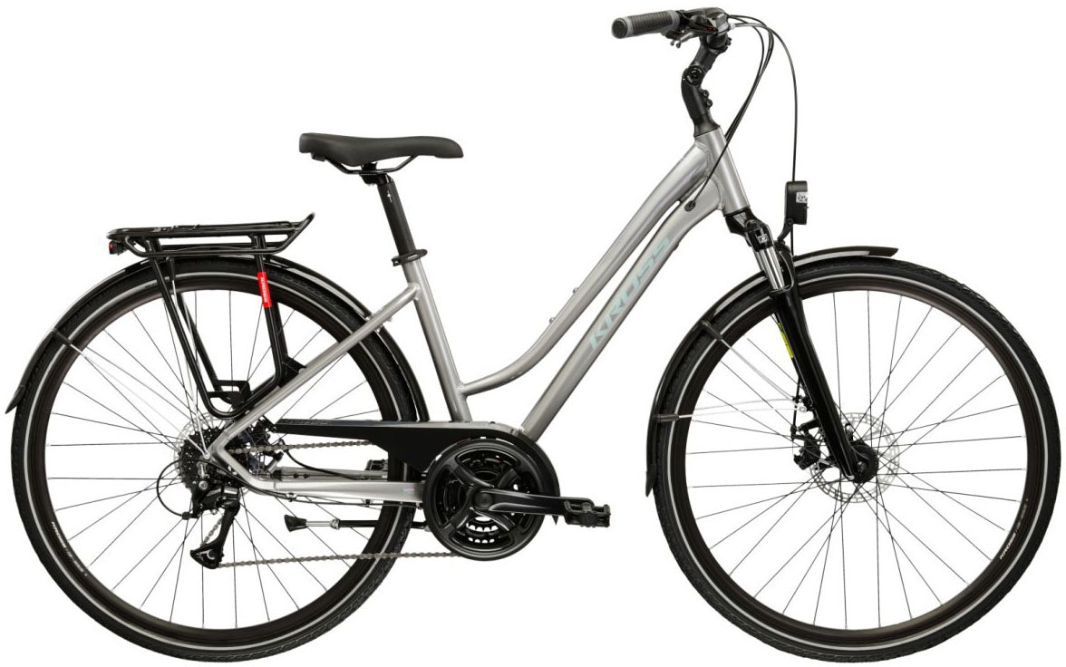 KROSS Trekkingrad "Damen-Trekkingrad 28" Trans 3.0 Silberfarben 24 Gänge", 43cm, 28 Zoll (71,12cm) hinten: 28 Zoll (71,12cm)silberfarben, schwarz,