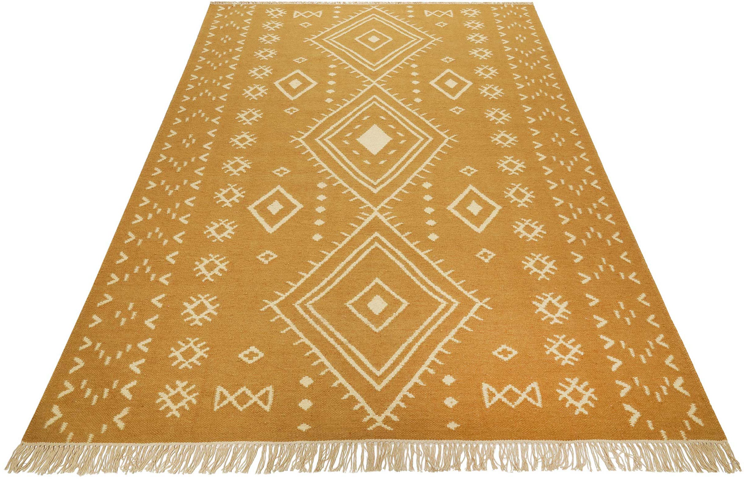 Green Looop Teppich "Monaco GL-82103" rechteckig 5 mm Höhe handgewebter Naturfaserteppich aus 80% Wolle 20 % Baumwolle, Fransen