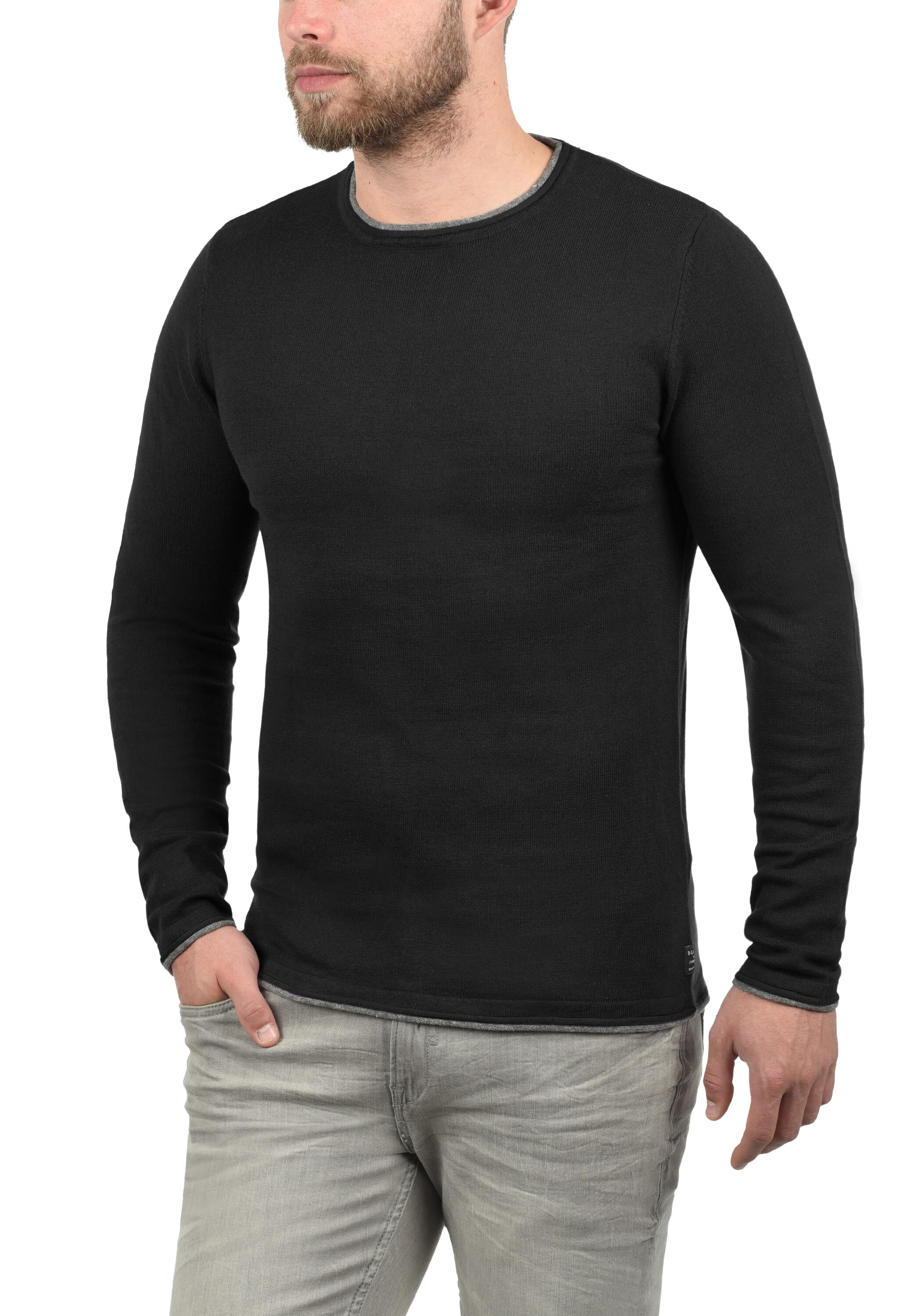Blend Rundhalspullover "BHOdin" Strickpullover mit aufgerollten Abschlüssen günstig online kaufen