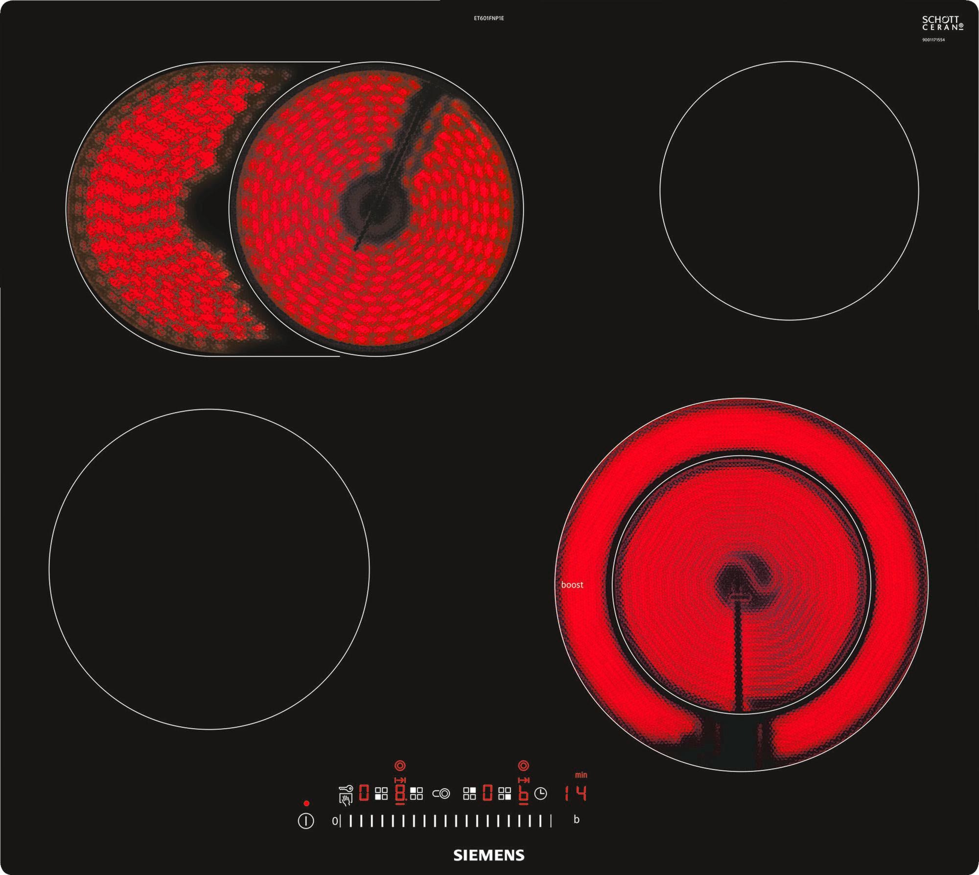 SIEMENS Elektro-Kochfeld "ET601FNP1E" Optimale Hitzeverteilung dank zuschal günstig online kaufen