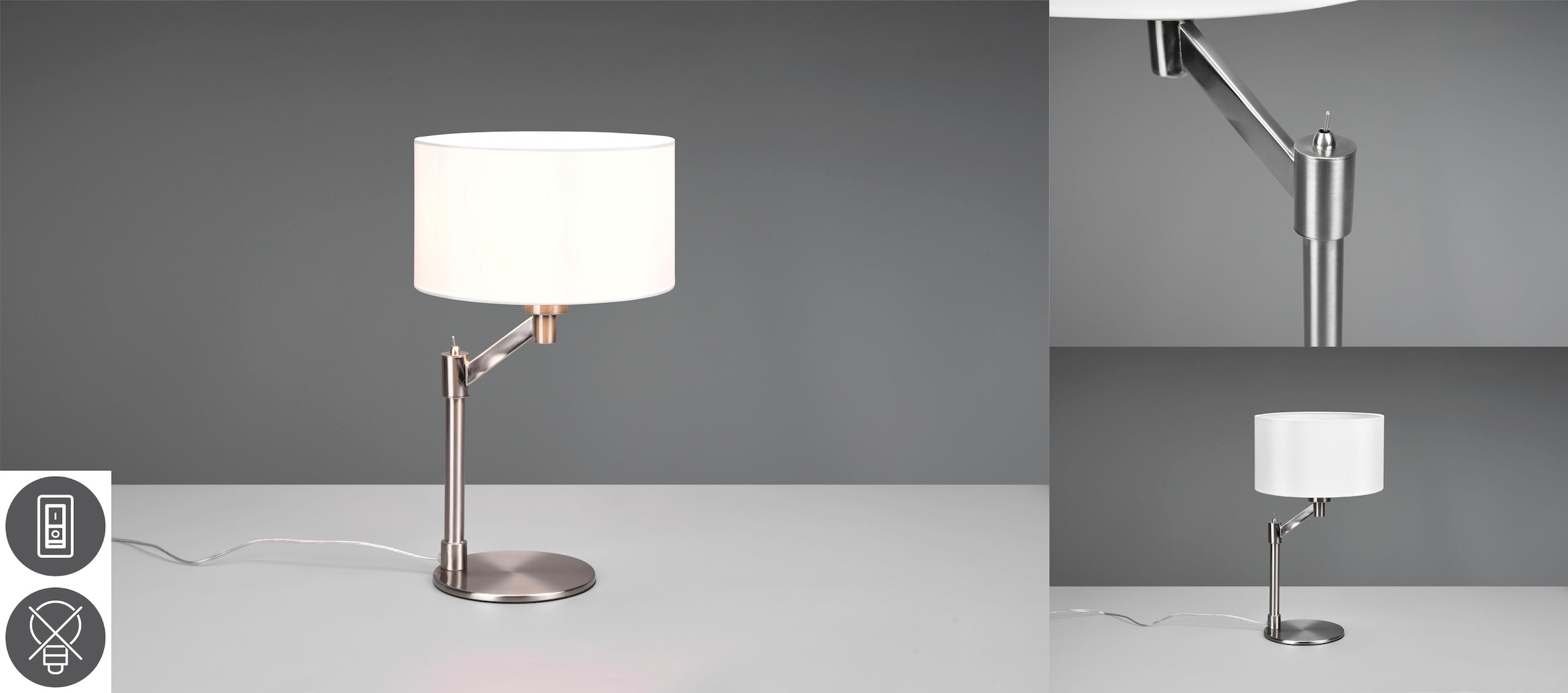 TRIO Leuchten Schreibtischlampe »Cassio«, 1 flammig, Leuchtmittel E27 | ohne Leuchtmittel, Nachttischlampe Stoffschirm exkl 1x E27 LM, Höhe 48cm, Kippschalter