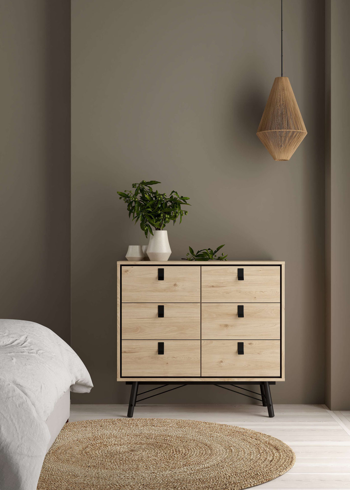 Home affaire Kommode "Ry Aufbewahrung, Schubladenschrank, Stauraum" Sideboard mit 6 Schubladen, Breite 102 cm, Höhe 95 cm, Massivholzbeine