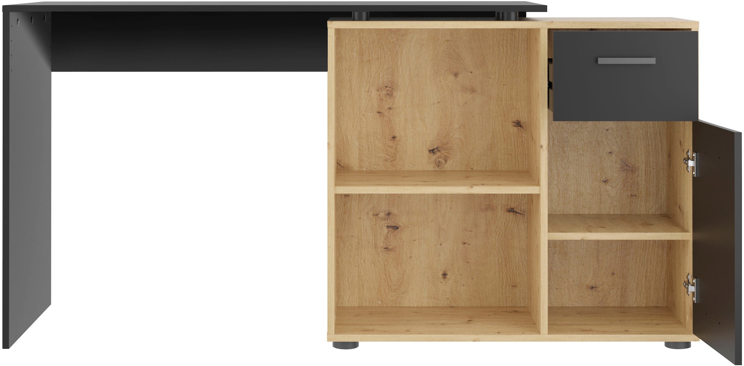 FMD Eckschreibtisch »AUGSBURG«, Schreibtisch/Sideboard m. Stauraum, beidseitig montierb., 117/148 cm
