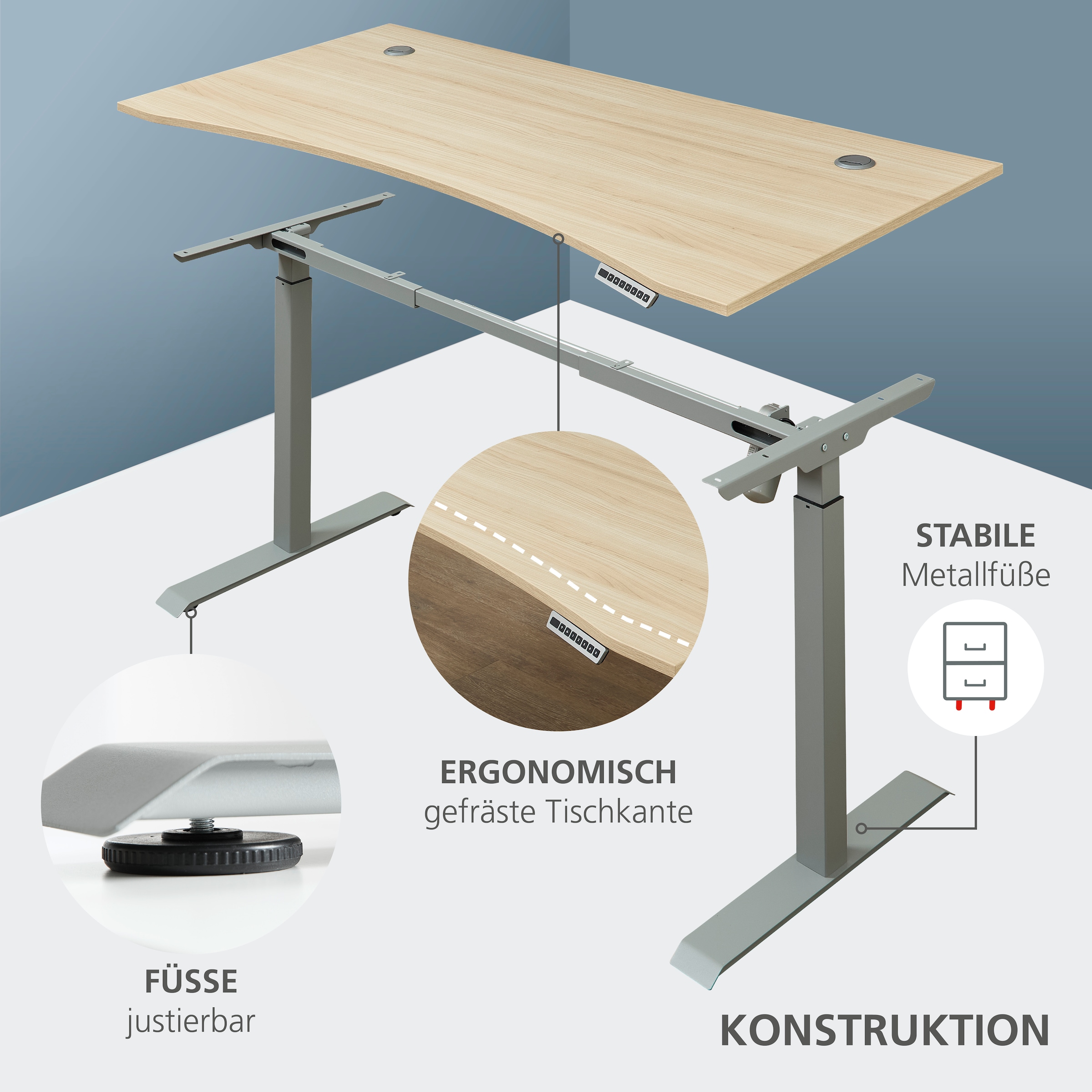 Innostyle Schreibtisch »Schreibtisch Santorin, 160/72/77 cm ( B/H/T)« 1 Stk. tlg. mit Motor zur Höhenverstellung (72-120 cm) mit Memory-Funktion