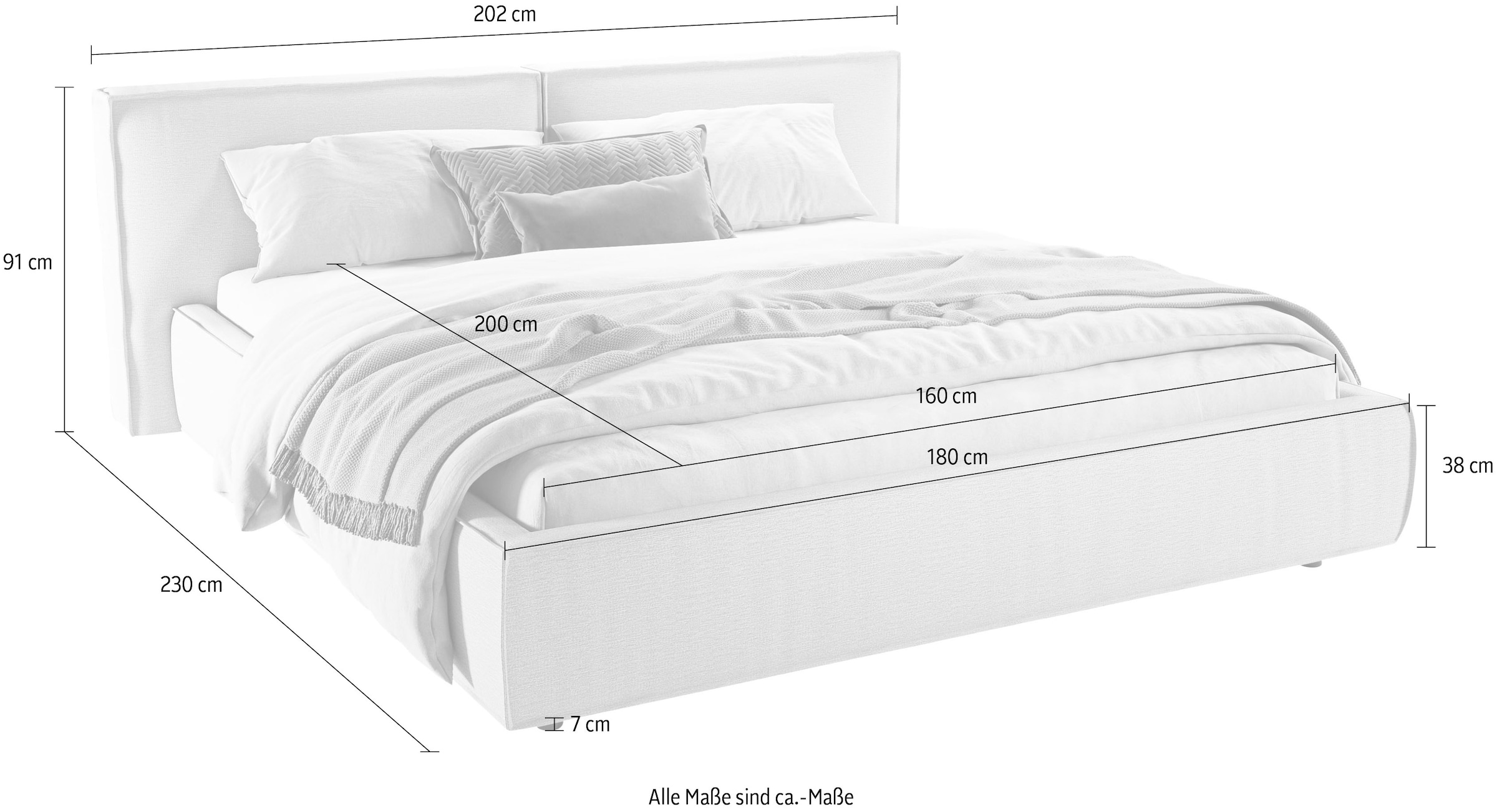 INOSIGN Polsterbett »Adrina mit Biesenoptik, Feincord und Luxus-Microfaser«, bis 280kg, auch in Überlänge 220 cm, 4 Breiten bis 200cm