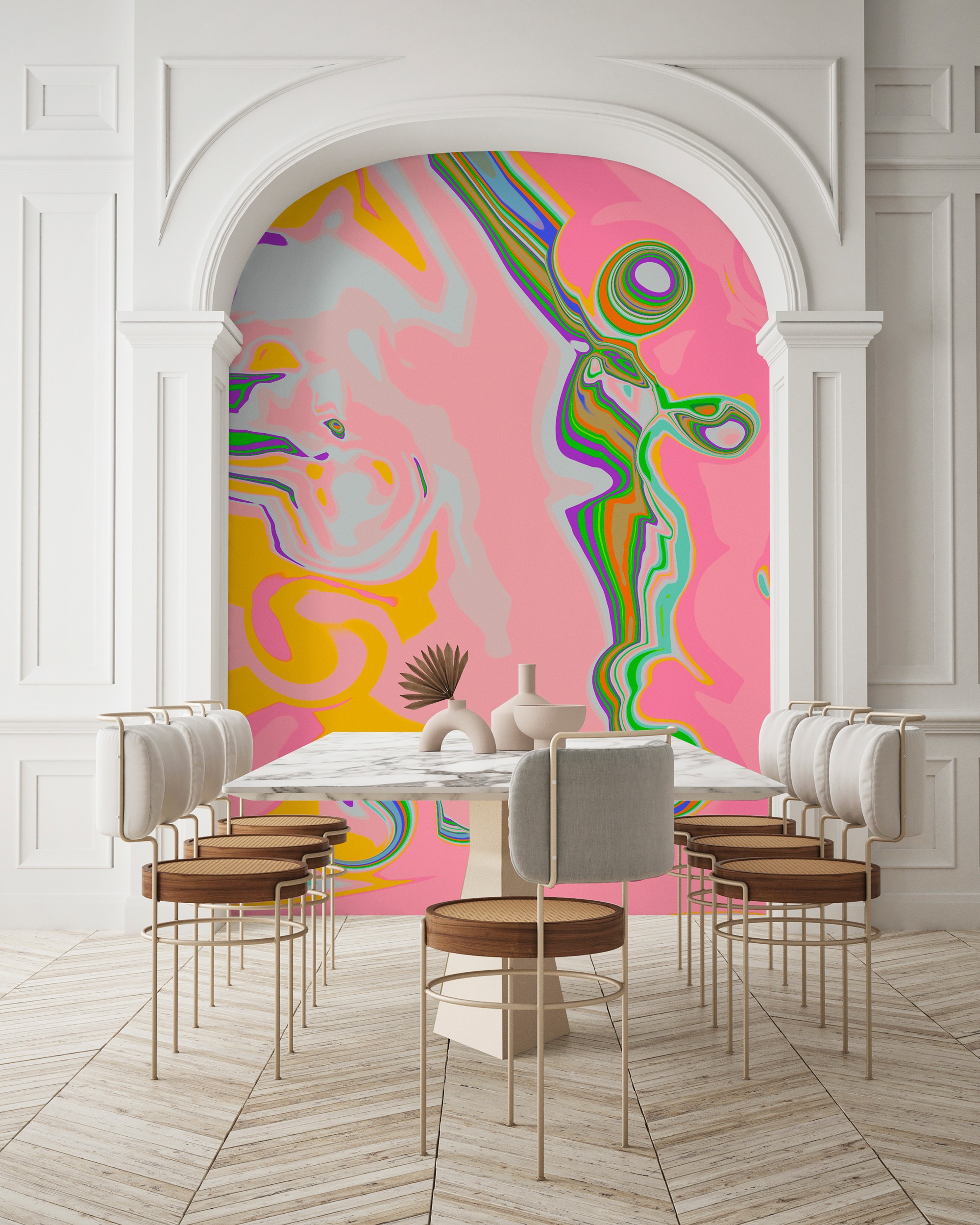 living walls Vliestapete "Fototapete Abstrakt Pink Bunt – Pop-Art Design" matt glatt