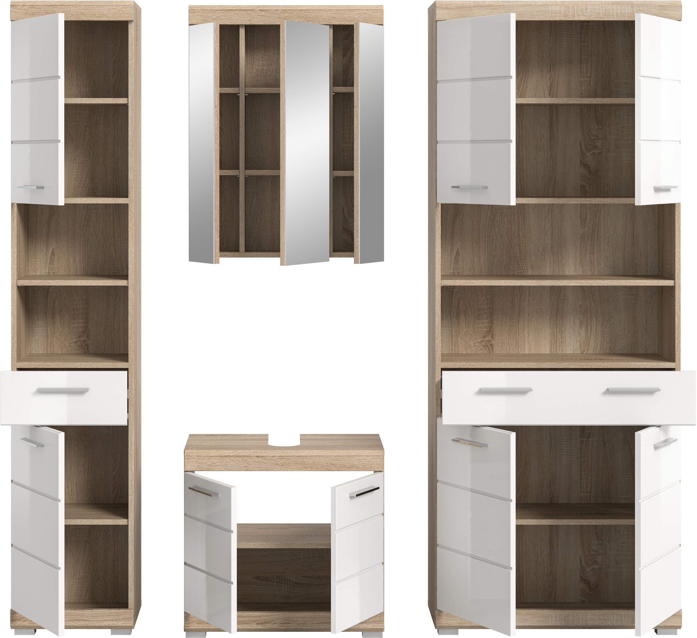 INOSIGN Badmöbel-Set »Siena, 4 teilig, bestehend aus:«, (Set), Hochschrank schmal, WBU, Spiegelschrank, Hochschrank breit