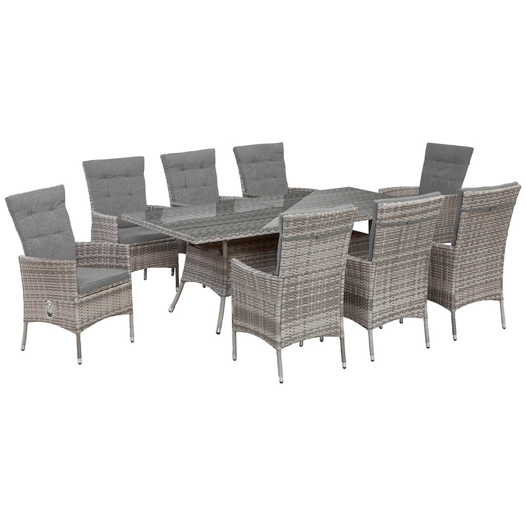 KONIFERA Garten-Essgruppe »Belluno«, (Set, 17 tlg., 8x Sessel, 1x Tisch 200x100 cm, inkl. Auflagen, Polyrattan)