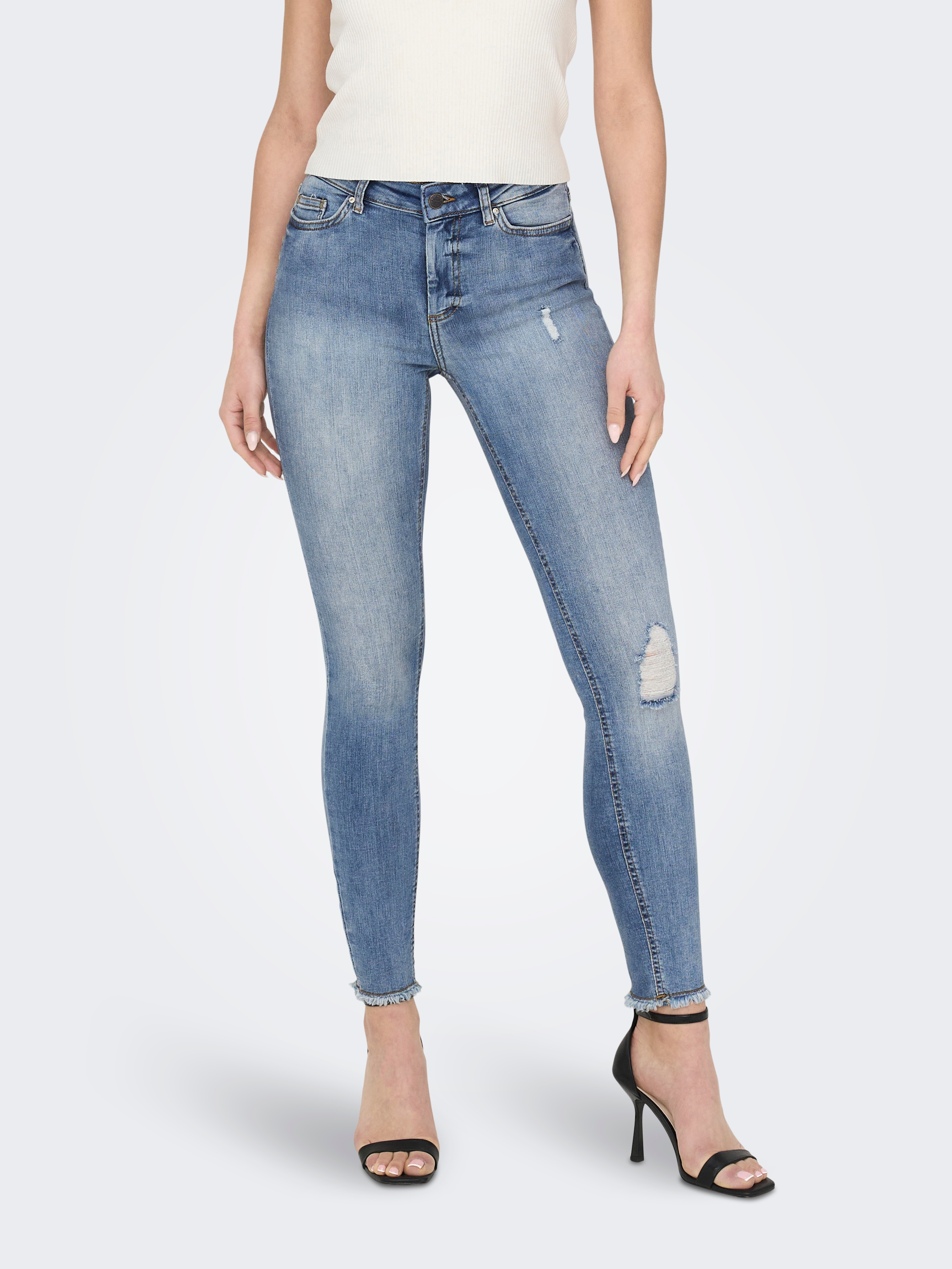 ONLY Ankle-Jeans "ONLBLUSH – Ankle-Jeans mit Destroyed Look für trendige Outfits" Abriebeffekte, modisch, skinny fit, Rundhals, regular fit