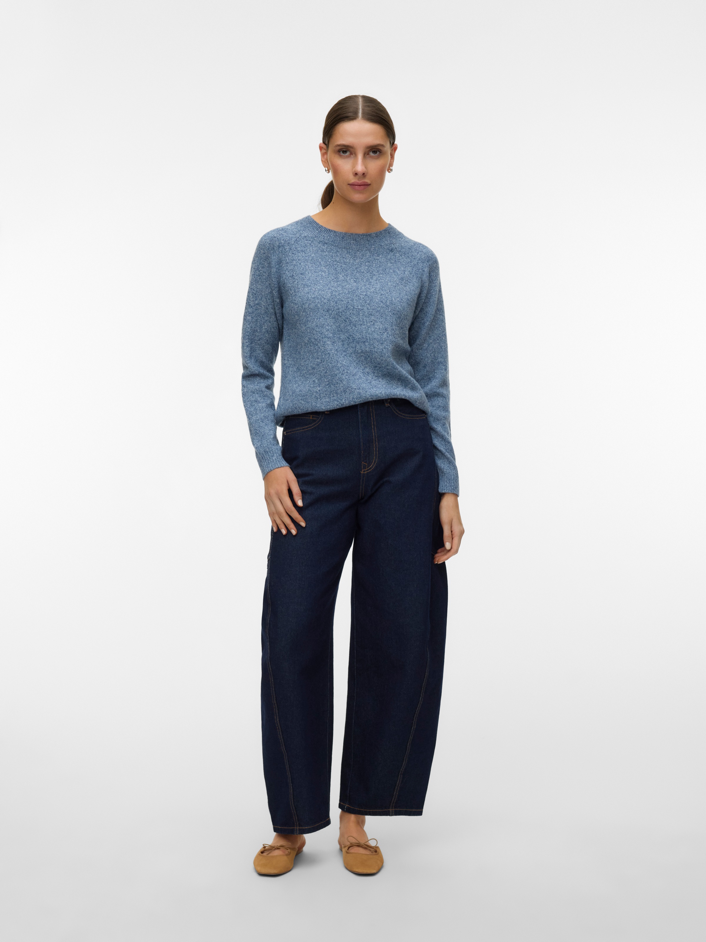 Vero Moda Rundhalspullover »VMDOFFY LS O-NECK BLOUSE GA NOOS« Materialmix, regular fit