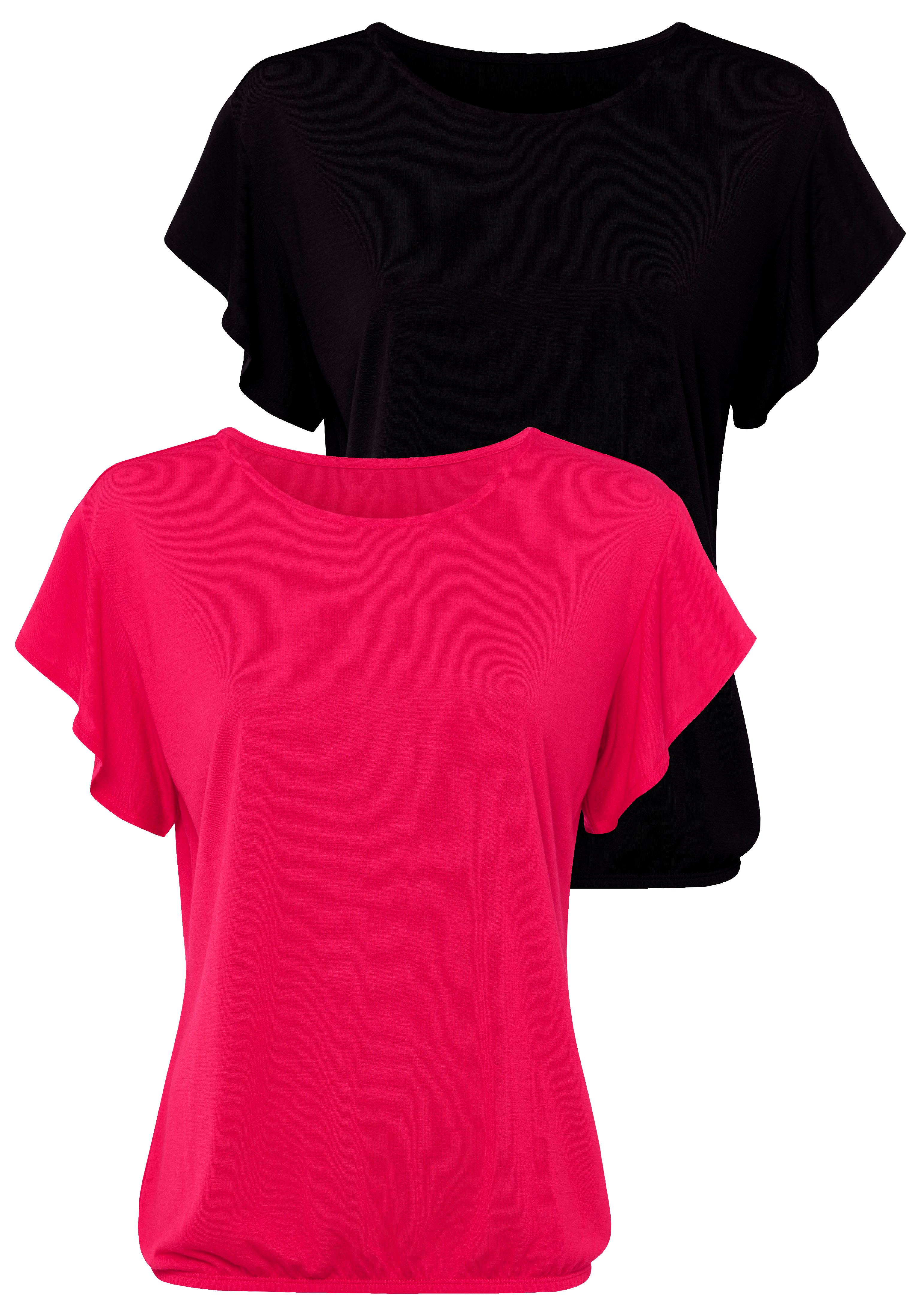 LASCANA Rundhalsshirt "mit Volantärmeln" 2er-Pack, sommerlich leichte Qualität mit Viskose