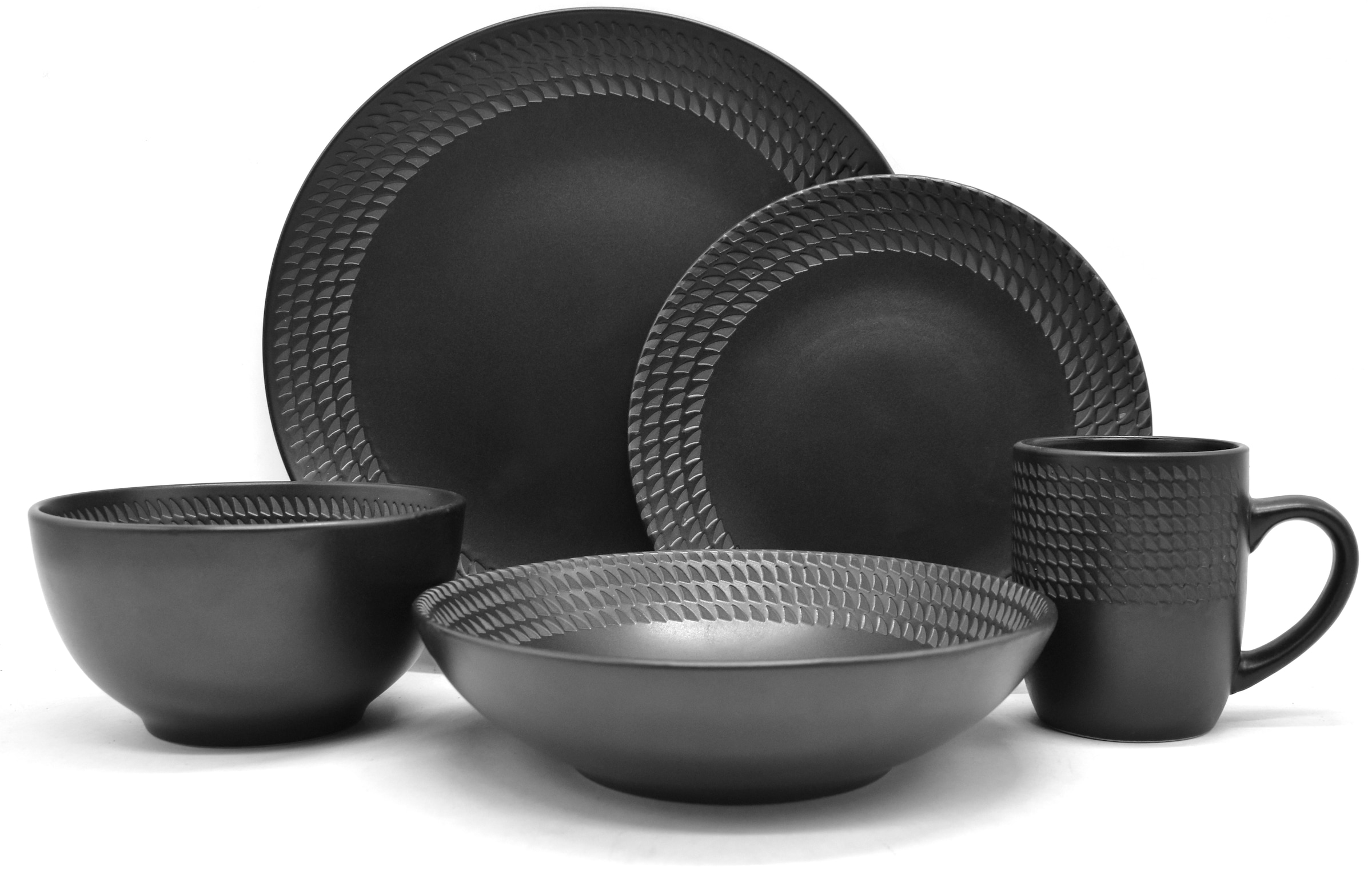 ECHTWERK Kombiservice »"BlackStyle", Schwarz« Stilvolles Geschirrset mit markanter Struktur, hochwertige Stoneware