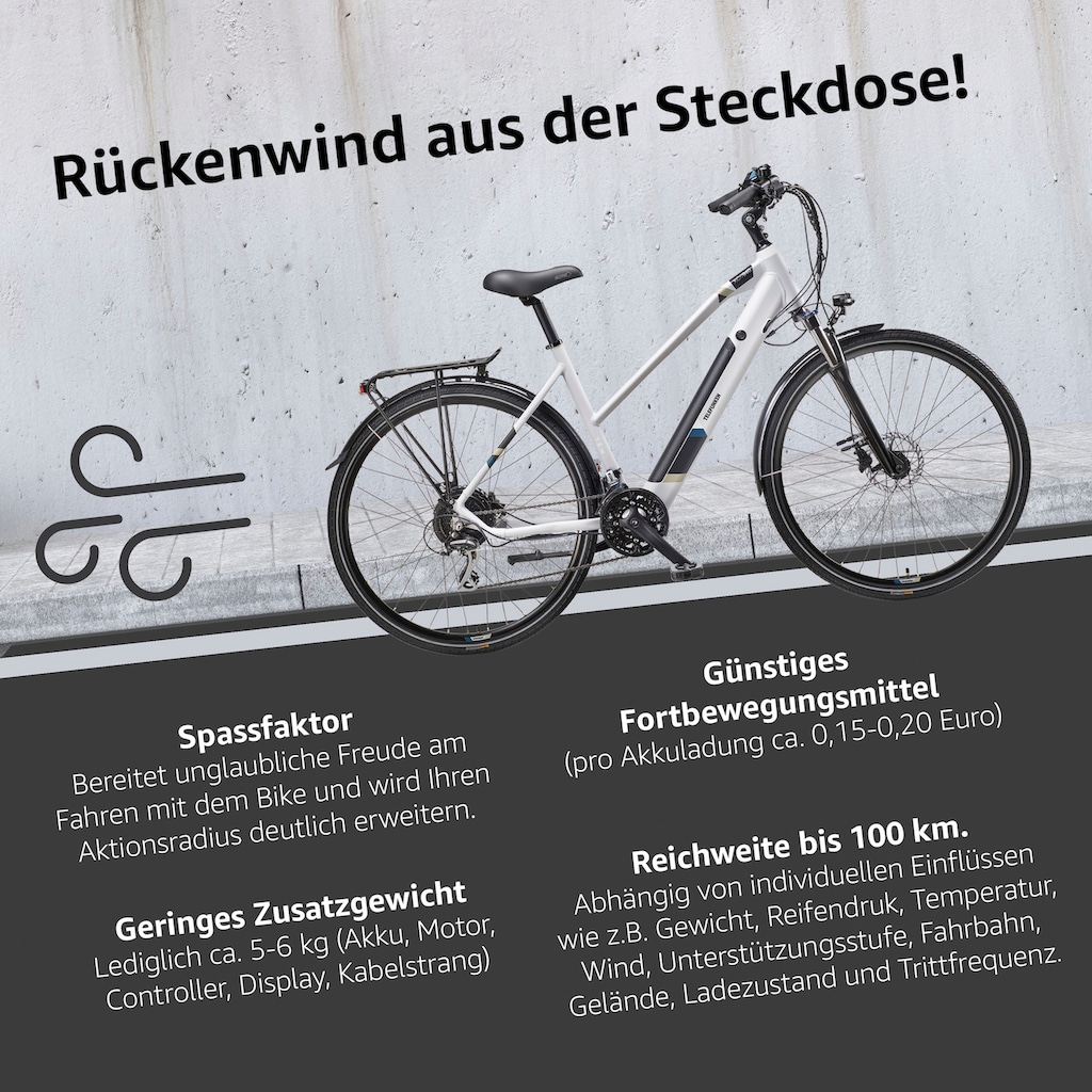 Telefunken E-Bike »Expedition XC940«, 24 Gang, Shimano, Acera, Heckmotor 250 W, (ca. 100 km Reichweite-hydraulische Scheibenbremsen-Straßenzulassung), Trekking Elektrofahrrad, Pedelec, Damen, 28 Zoll, 36 V 417,6 Wh Akku