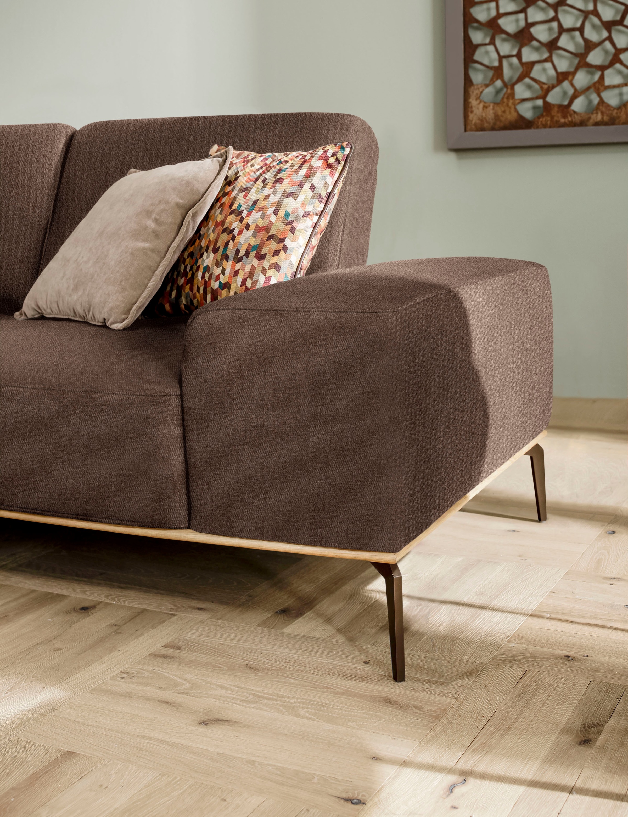 W.SCHILLIG Ecksofa »run, Designsofa mit tollem Sitzkomfort, bequem, L-Form«, mit Holzsockel, Füße in Bronze pulverbeschichtet, Breite 279 cm