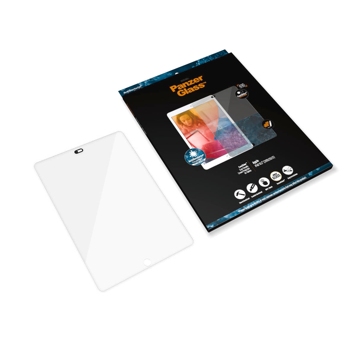 PanzerGlass Displayschutzglas »CamSlider Case Friendly Screen Protection«, für Apple iPad 10.2″, Displayschutzfolie, Schutzfolie, Bildschirmschutz, kratz- & stoßfest