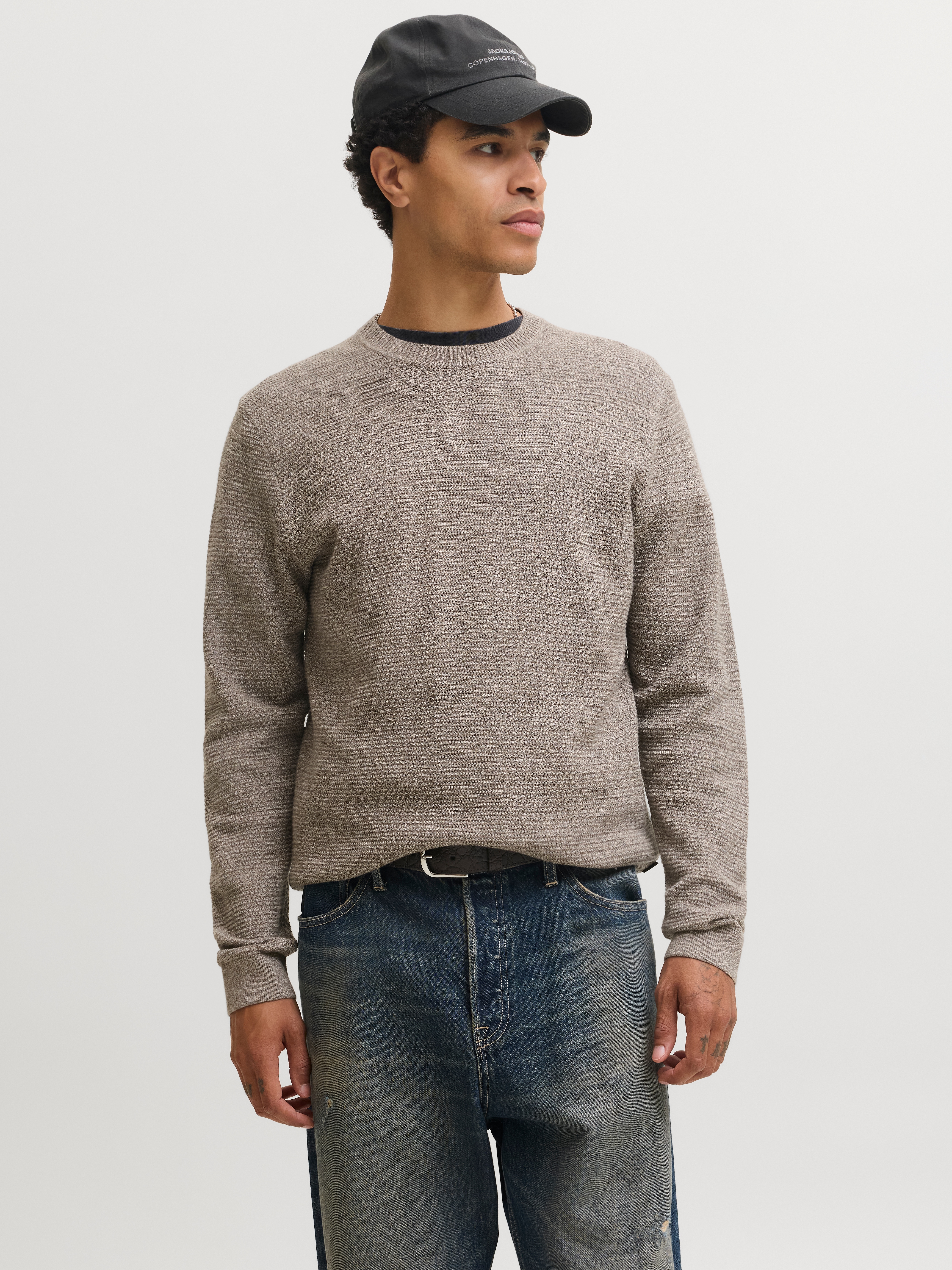 Jack & Jones Rundhalspullover "JPRBLURILEY KNIT CREW NECK LS SN" Baumwolle, regular fit
