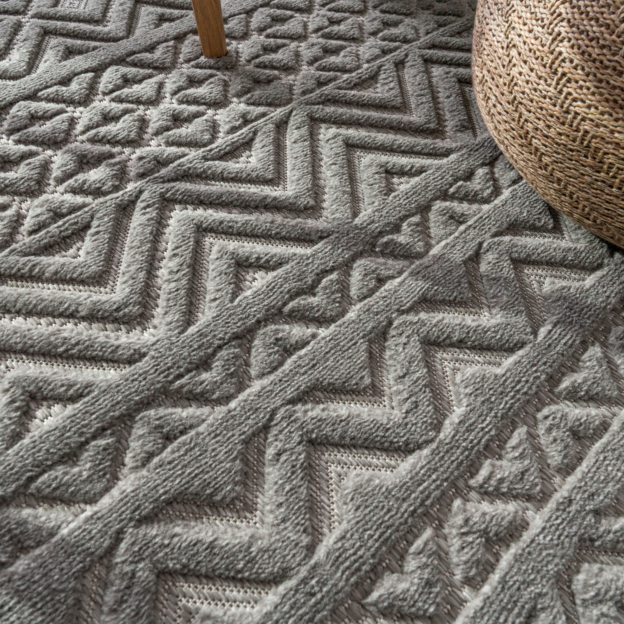 Paco Home Teppich »Livorno 673«, rechteckig, 14 mm Höhe, Uni-Farben, Scandi, Rauten Muster, Hoch-Tief Effekt, Outdoor geeignet