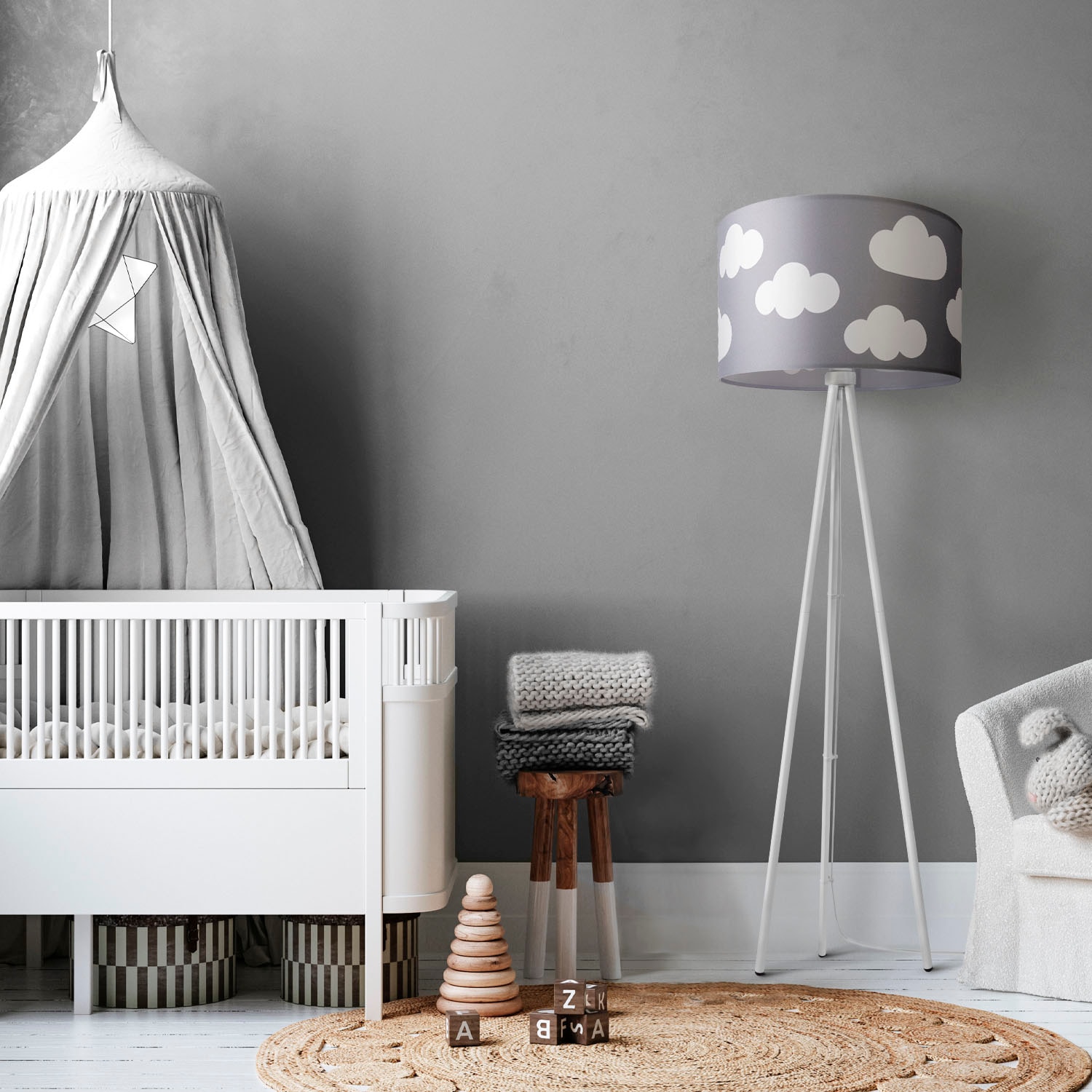 Paco Home Stehlampe »Trina Cosmo«, Leuchtmittel E27 | ohne Leuchtmittel, Stehlampe Kinderzimmer Stoff Lampenschirm Spielzimmer Wolken Pastell