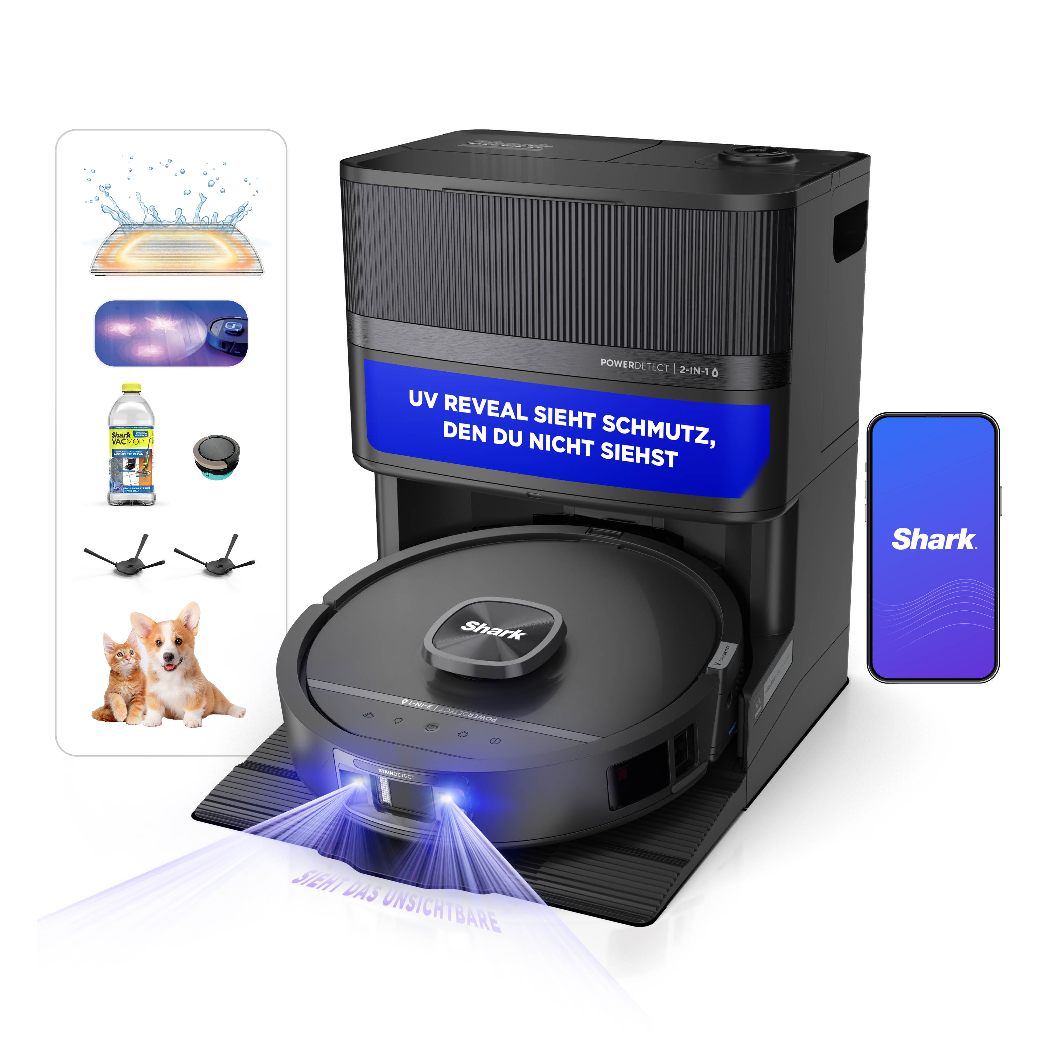 Shark Saugroboter "Shark PowerDetect UV Reveal 2-in-1 Saug- und Wischroboter RV3000XEEU" UV-Reveal-Technologie, 8 PowerDetect-Technologien