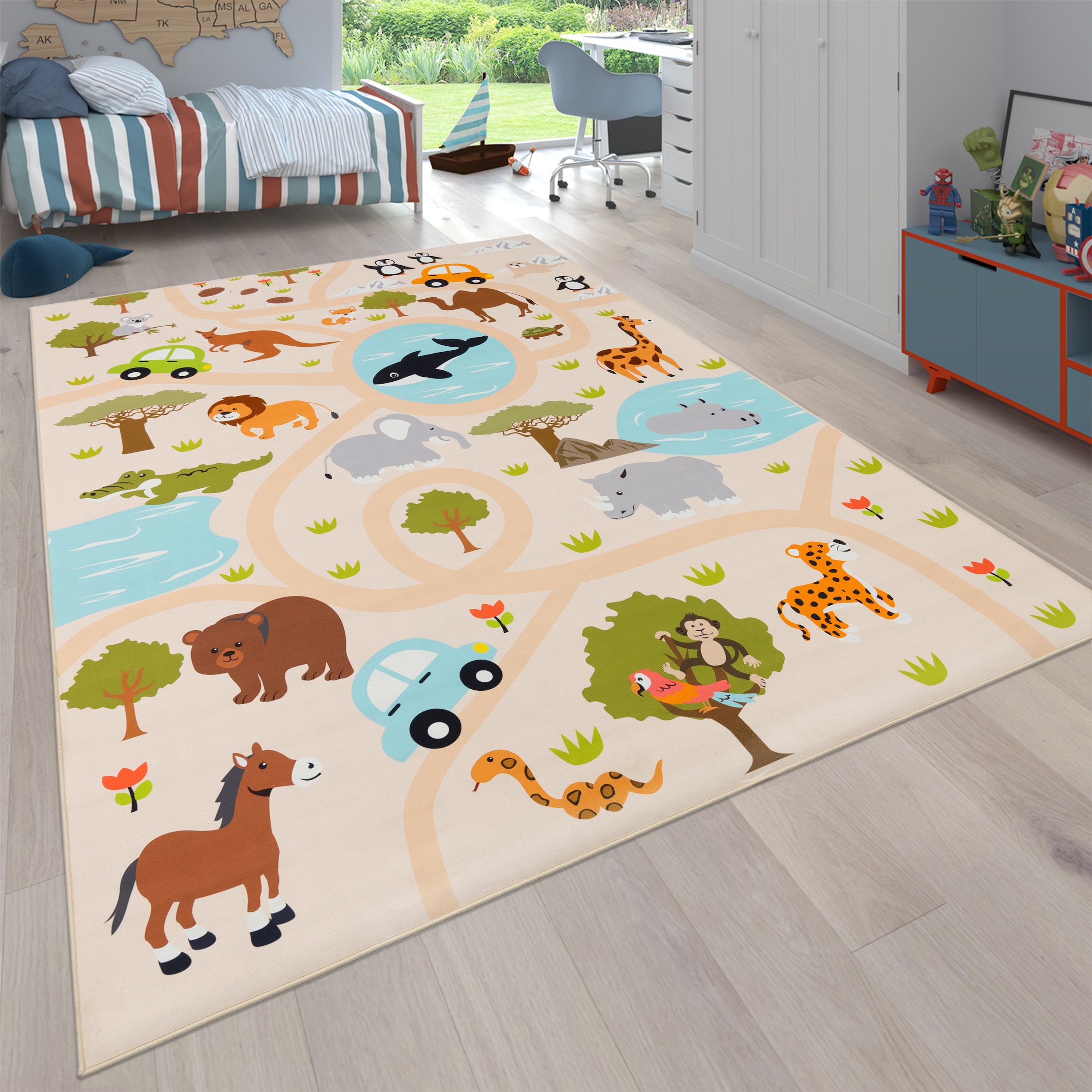 Paco Home Kinderteppich »Bino 580«, Autos, | Kinderzimmer Motiv BAUR kaufen rechteckig, Straße Spielteppich, 