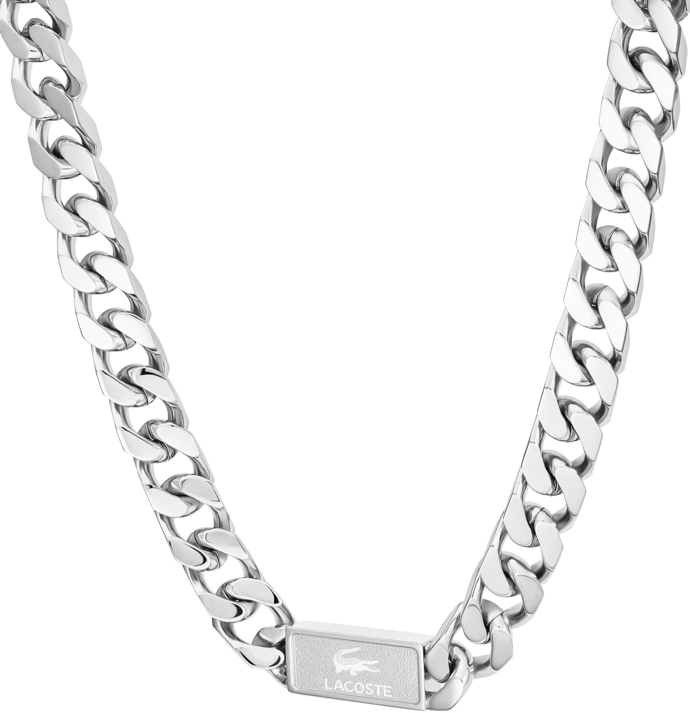 Panzerkette LACOSTE "BACKHAND", silber (edelstahlfarben), Halsketten, Herren, Edelstahl, L: 56 B: 1mm, Panzerkette, B:1mm