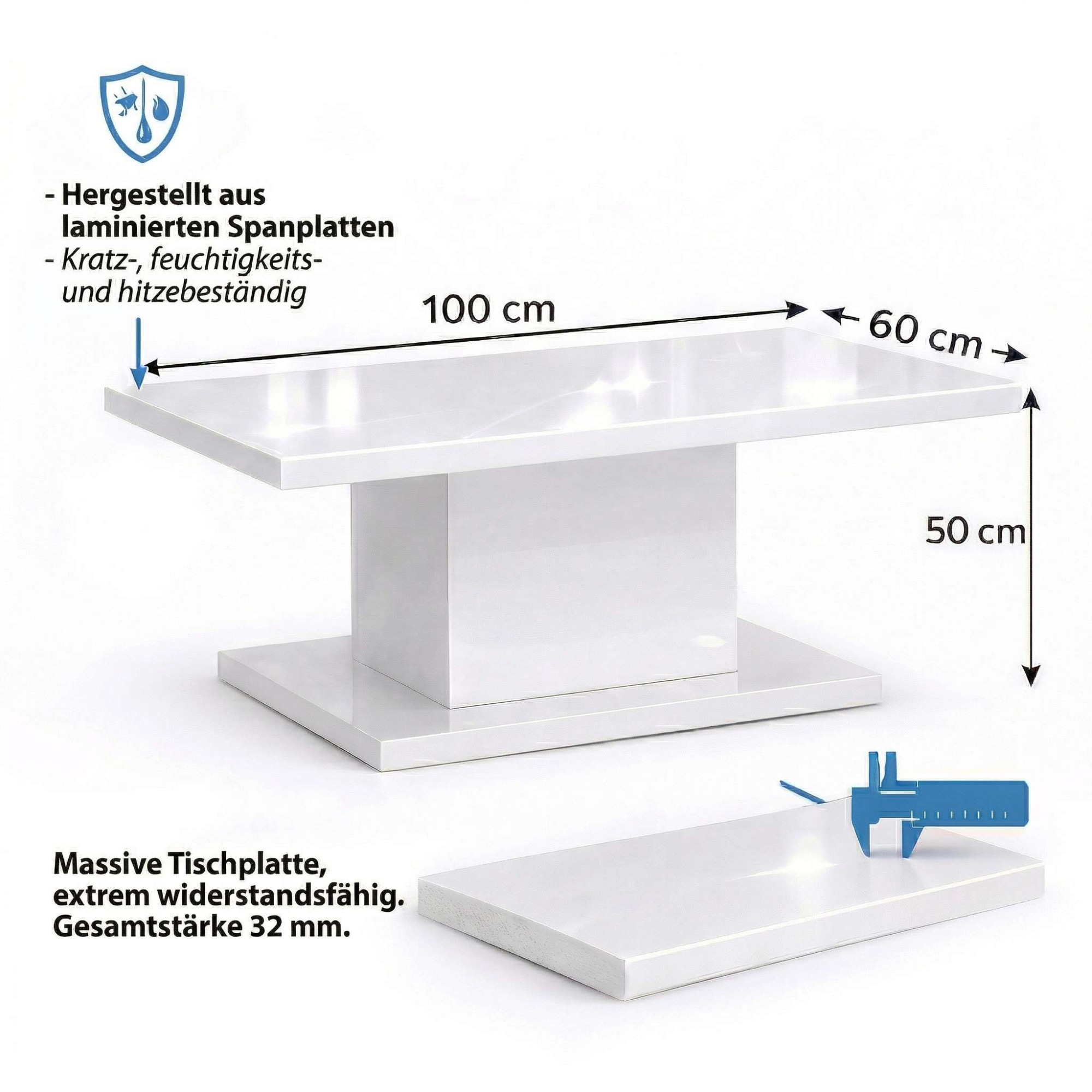 OTTO home Couchtisch »Atina Wohnzimmertisch, Sofatisch, Beistelltisch, Kaffeetisch« Rechteckiger Couchtisch, 100x60 cm, aus hochwertigem Holzwerkstoff