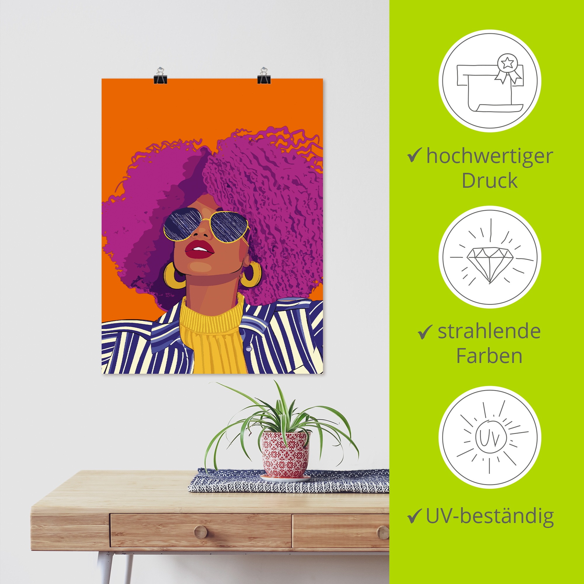 Wandbild ARTLAND "Woman with sunglasses", farbe bild(er): pink, B:90cm H:120cm, Papier, Bilder, als Alubild, Leinwandbild, Poster, Wandaufkleber in verschied. Größen 2