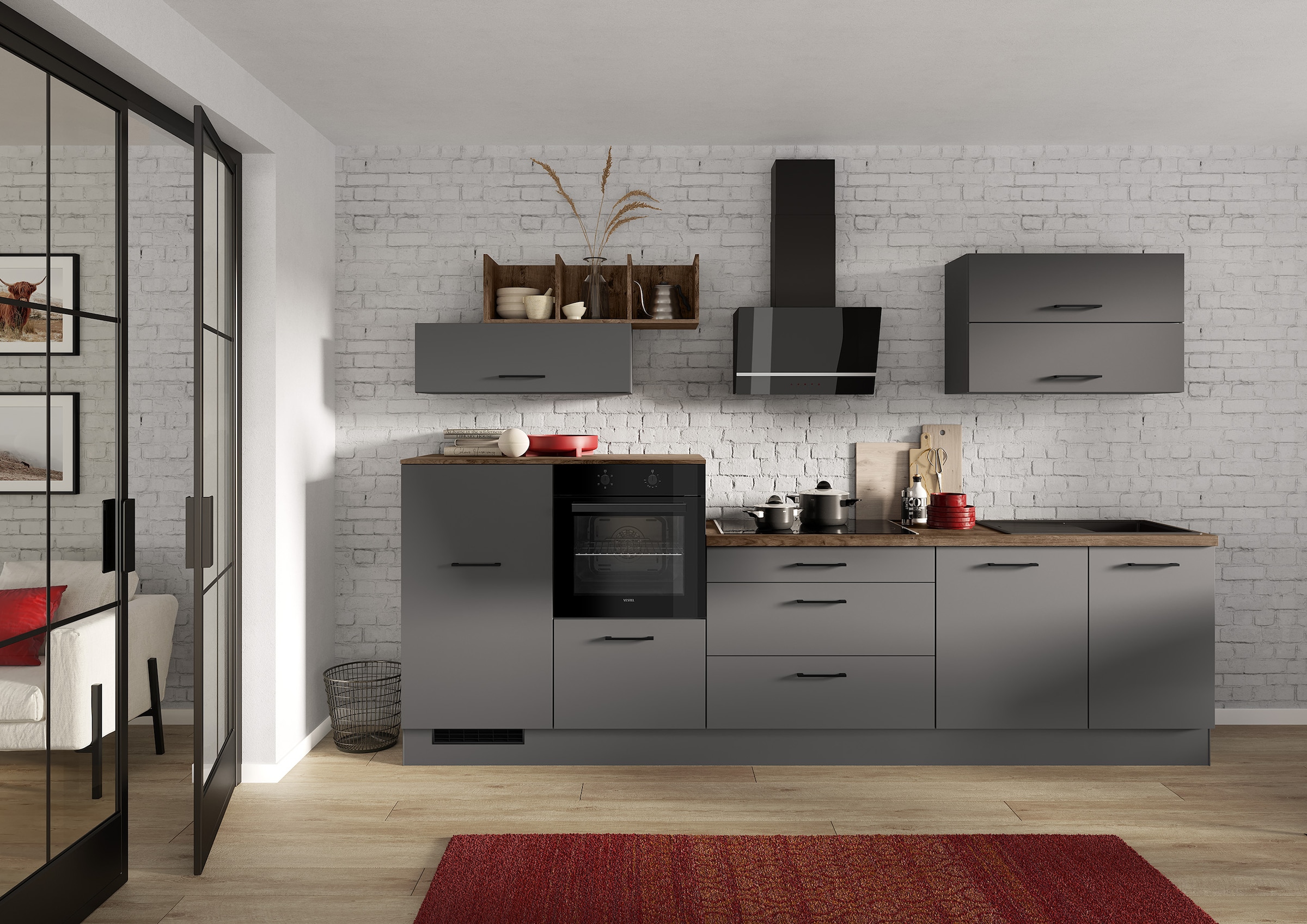 IMPULS KÜCHEN Küchenzeile »"New York", Schubkästen mit Soft-Close,«, wählbare Ausrichtung, Soft-Close-Schubkästen, Breite 320 cm