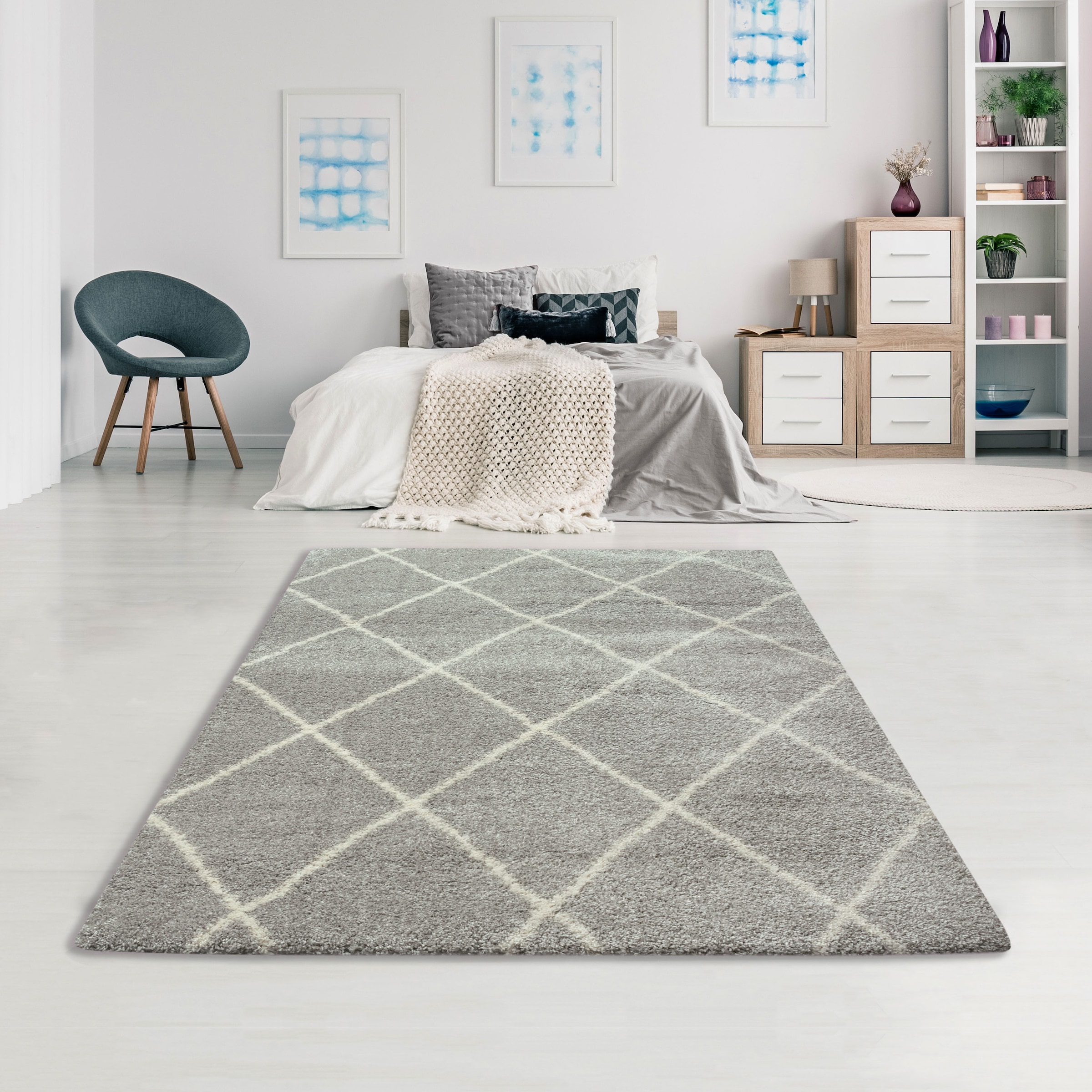 andas Hochflor-Teppich »Hunter«, rechteckig, Hochflor, Rauten-Design, besonders weicher und dichter Flor, gewebt