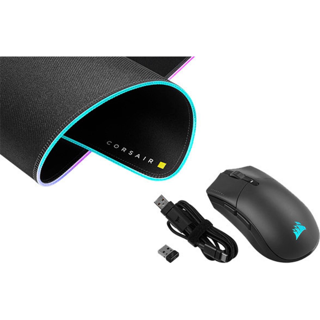 Corsair Maus »SABRE RGB PRO CHAMPION SERIES WIRELESS + MM700 RGB Extended Mauspad«, Bluetooth