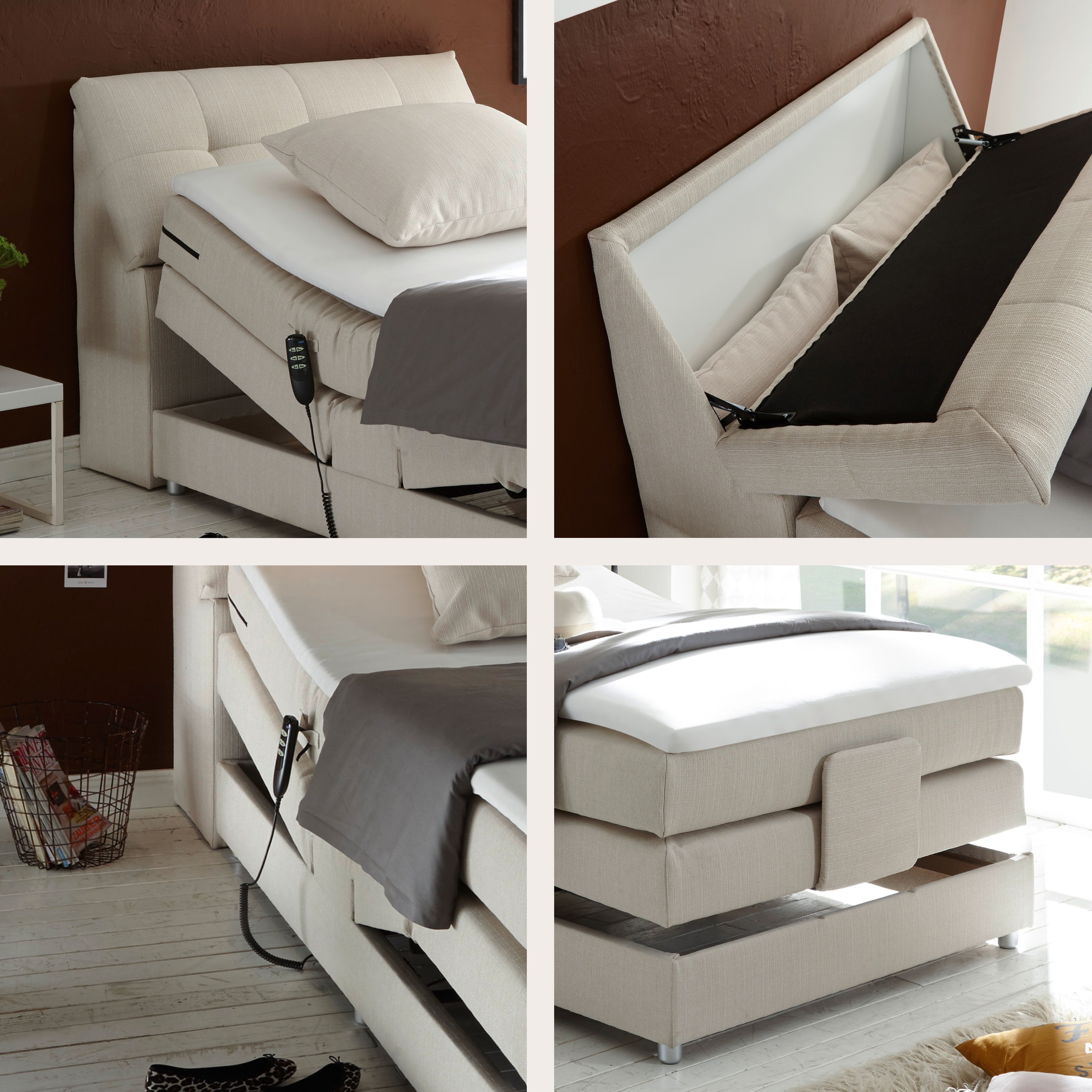 Thumbnail - ED EXCITING DESIGN Boxspringbett "Carpino wahlweise in den Breiten 120cm oder 180cm erhältlich" inkl. Motor, Stauraum im...