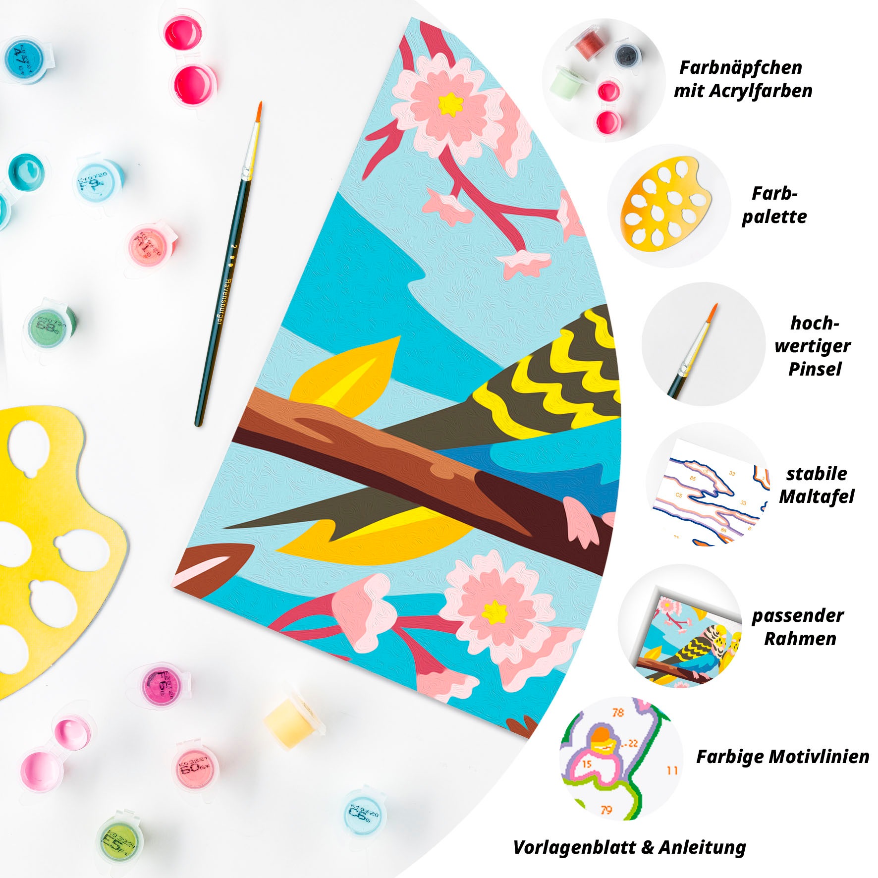 Ravensburger Malen nach Zahlen »CreArt, Bunte Wellensittiche«, Made in Europe