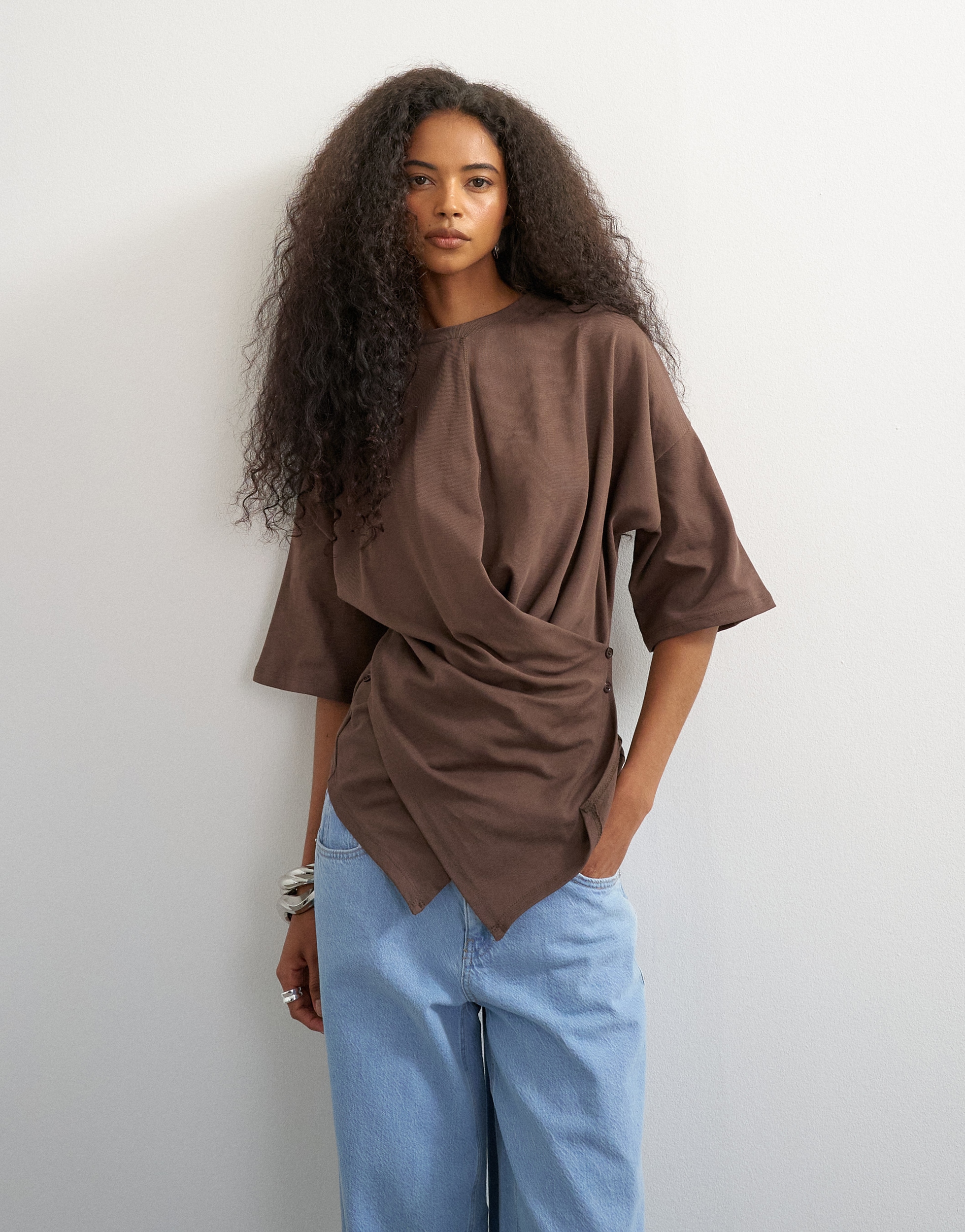 TOPSHOP 3/4-Arm-Shirt "TSBETJA S/S WRAP T-SHIRT JRS" Baumwollmischung, in Wickeloptik