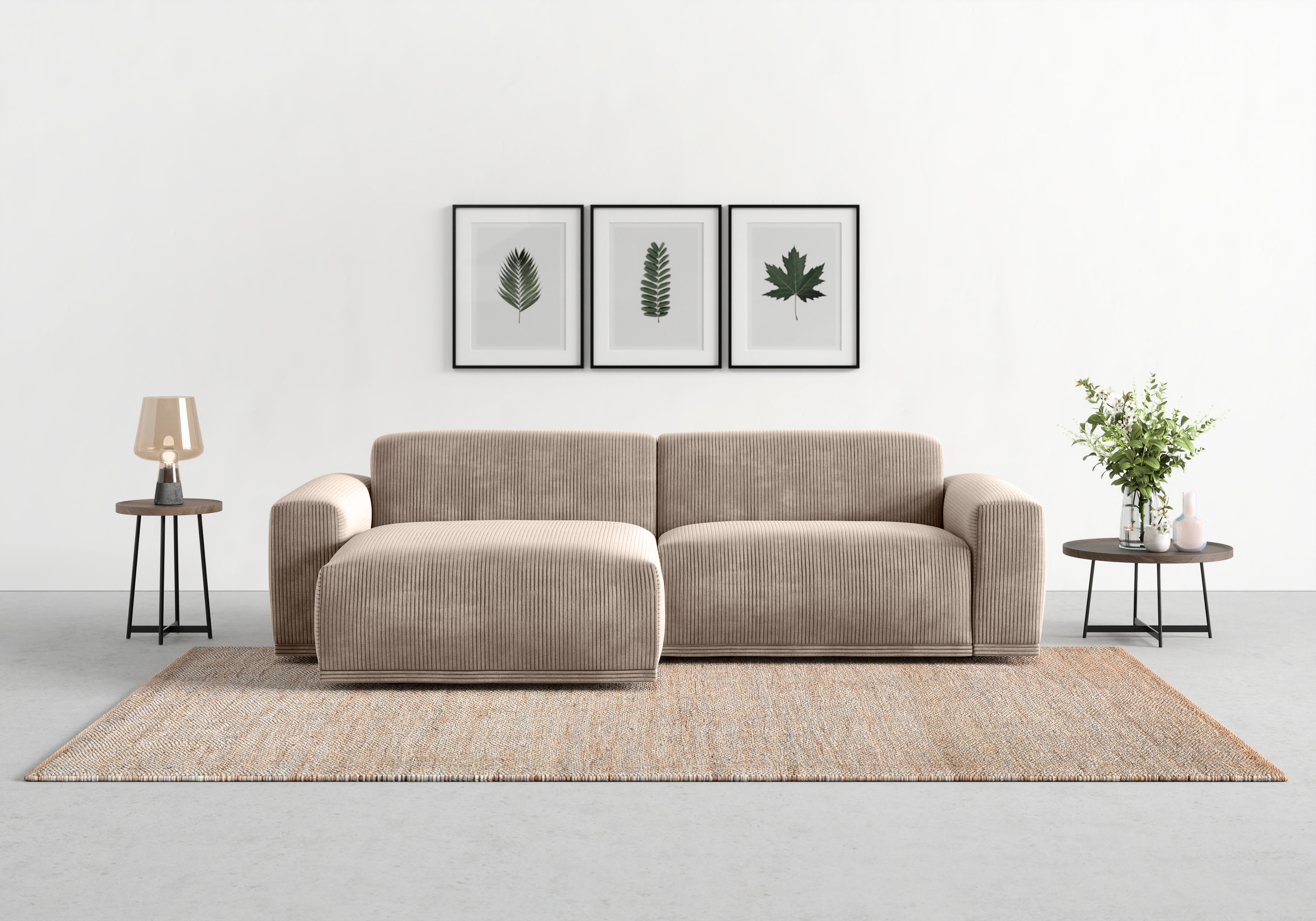 TRENDMANUFAKTUR Ecksofa "Braga, mit hochwertigem Kaltschaum, L-Form, Japandi-Design" modernes Sofa, Couch mit hohem Sitzkomfort, 255/72/160 cm (B/H/T)