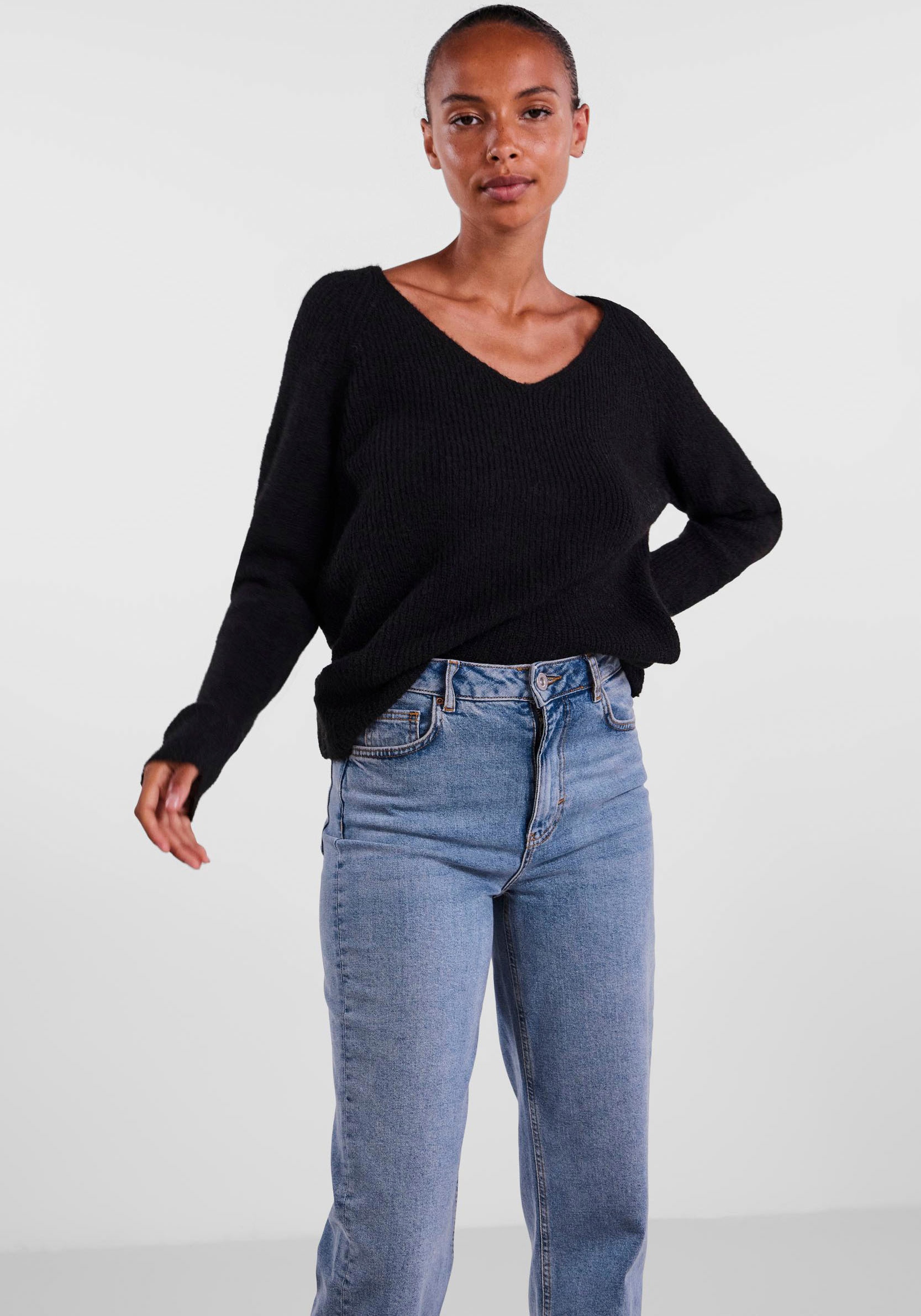 pieces V-Ausschnitt-Pullover "PCELLEN LS V-NECK KNIT NOOS BC", mit Wolle günstig online kaufen