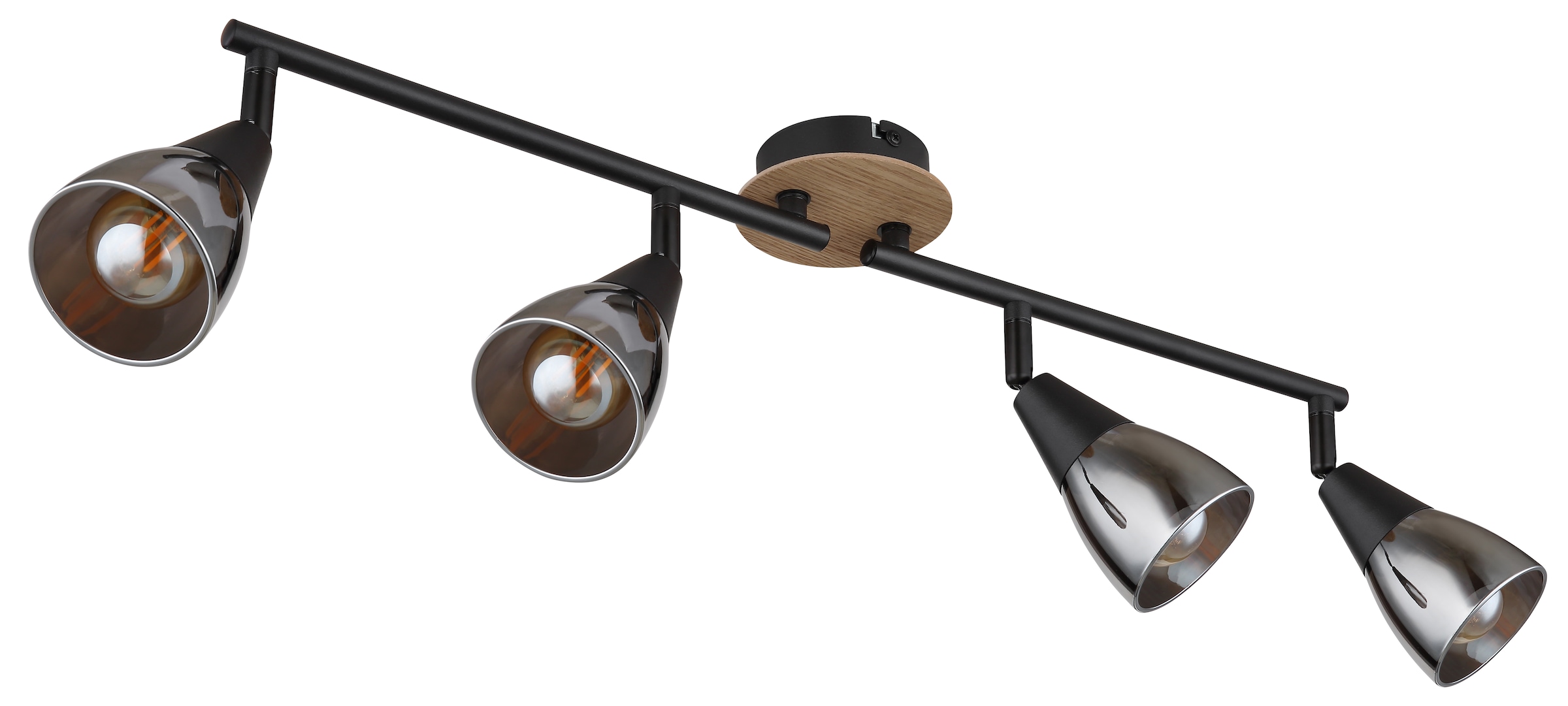GLOBO LIGHTING Deckenstrahler »MUBBY«, Leuchtmittel E14 | ohne Leuchtmittel, Deckenspot/schwarz/Holz/Glas rauchfarben/Flur/Wohnzimmer