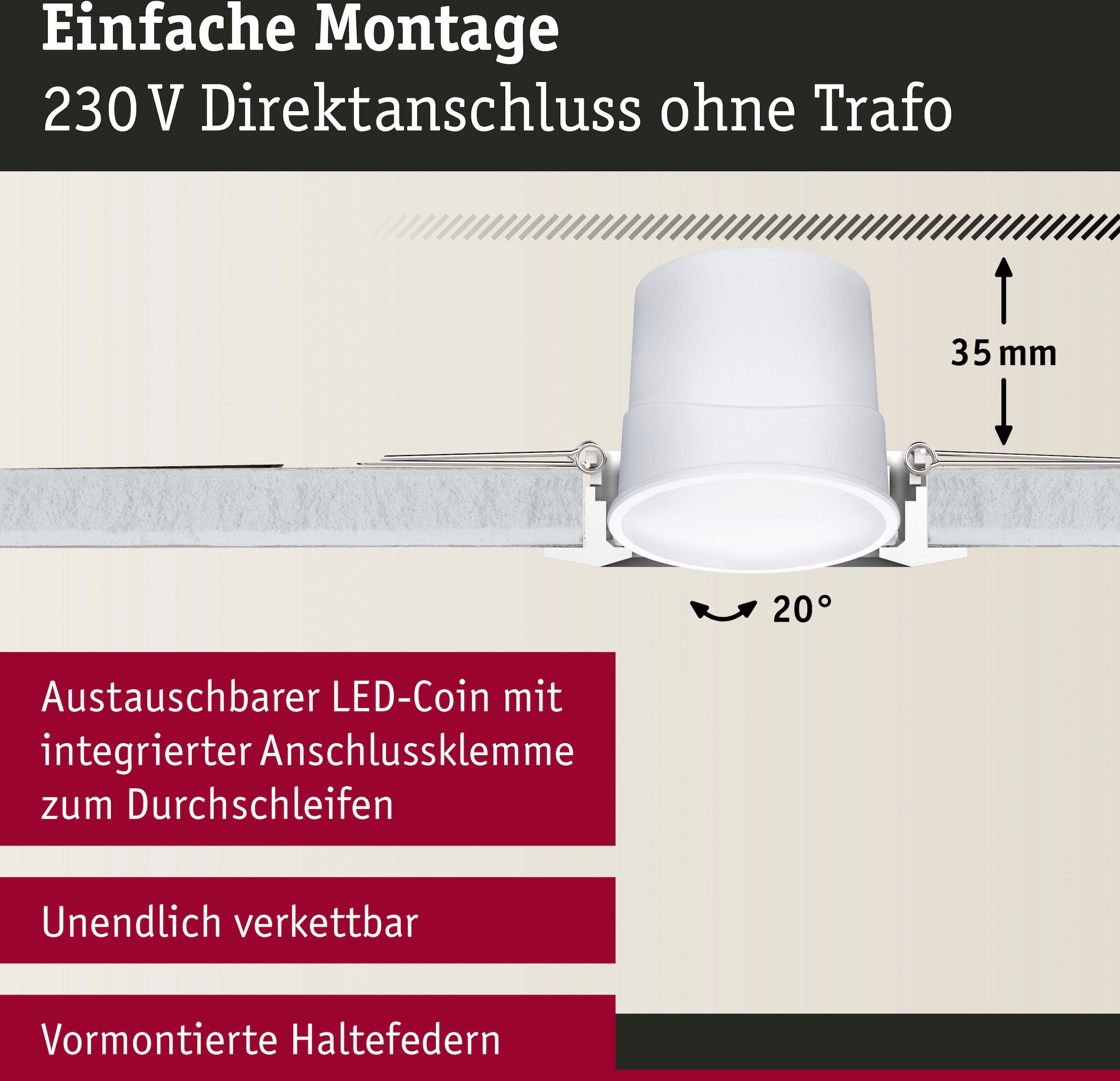 Paulmann LED Einbauleuchte »Base 3x430lm 230V« 1 Stk. Warmweiß Zigbee Basisset