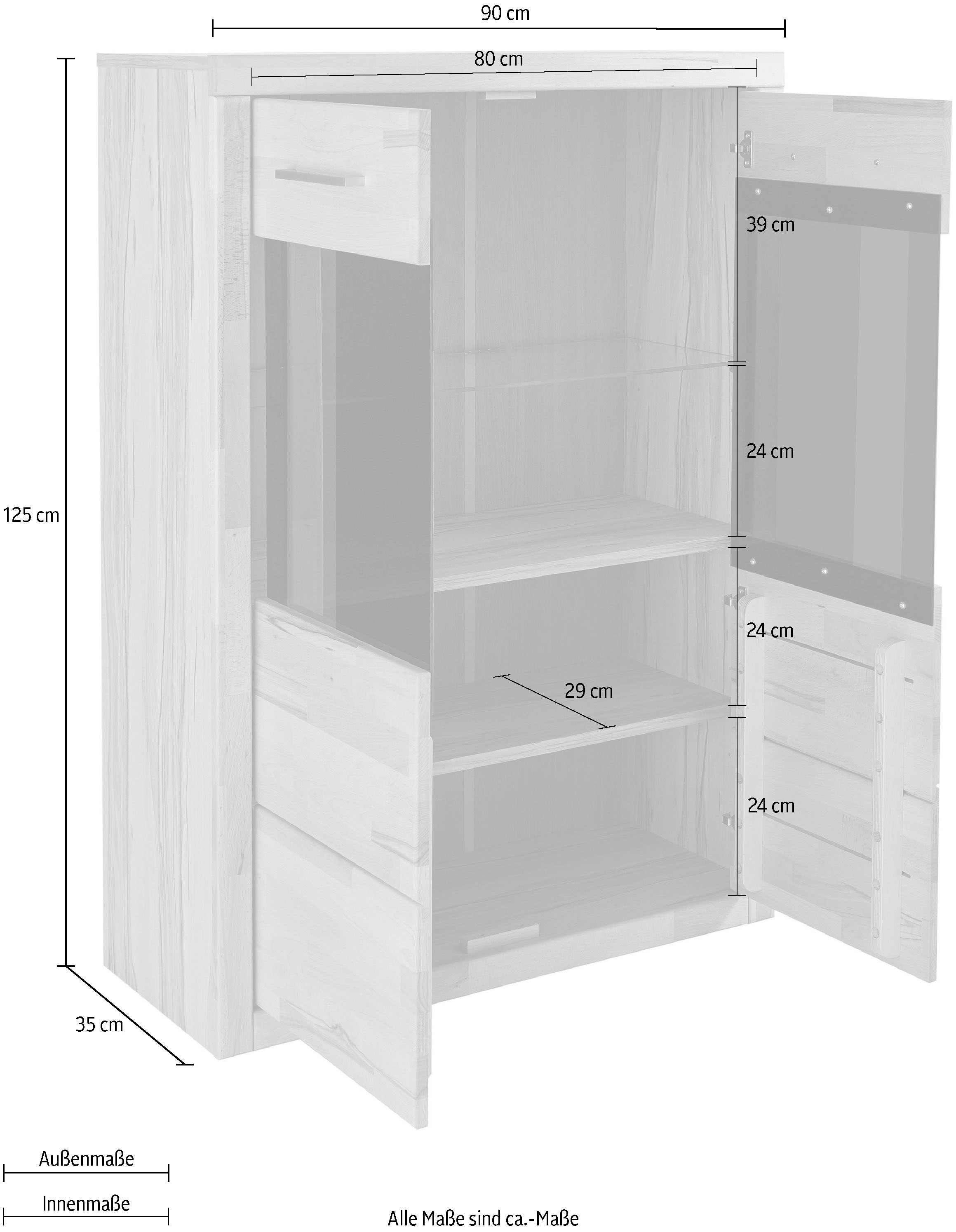 Thumbnail - Home affaire Stauraumvitrine "Ribe,125cm hoch,112cm breit,4 breite Fächer", Korpus Holzwerkstoff,2Türen mit Glaseinsatz,...