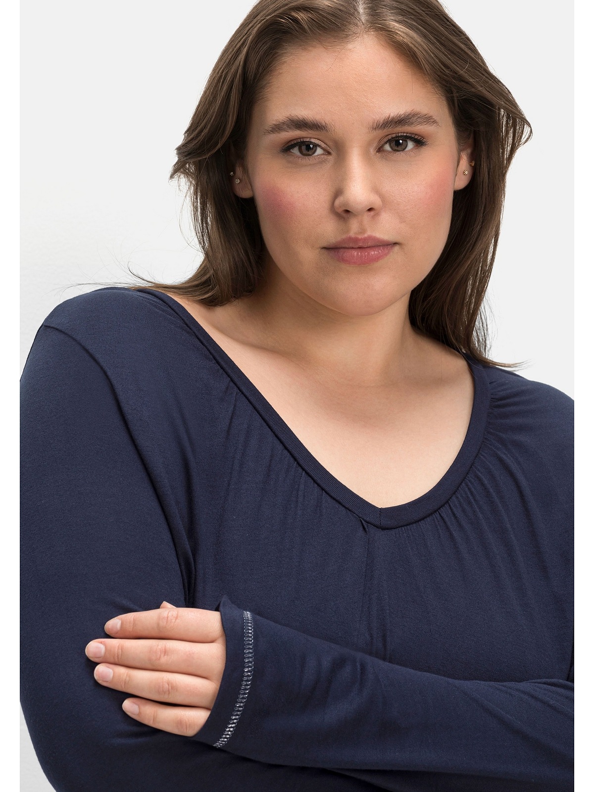 Sheego Langarmshirt »Große Größen«, mit kaufen V-Ausschnitt angekräuseltem BAUR 