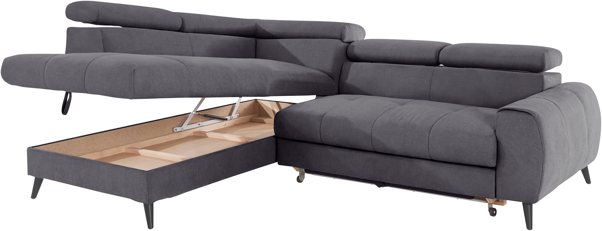 COTTA Ecksofa »Mia L-Form mit 3 Zierkissen«, wahlweise mit Bettfunktion, Bettkasten, Beleuchtung & Wireless-Charger
