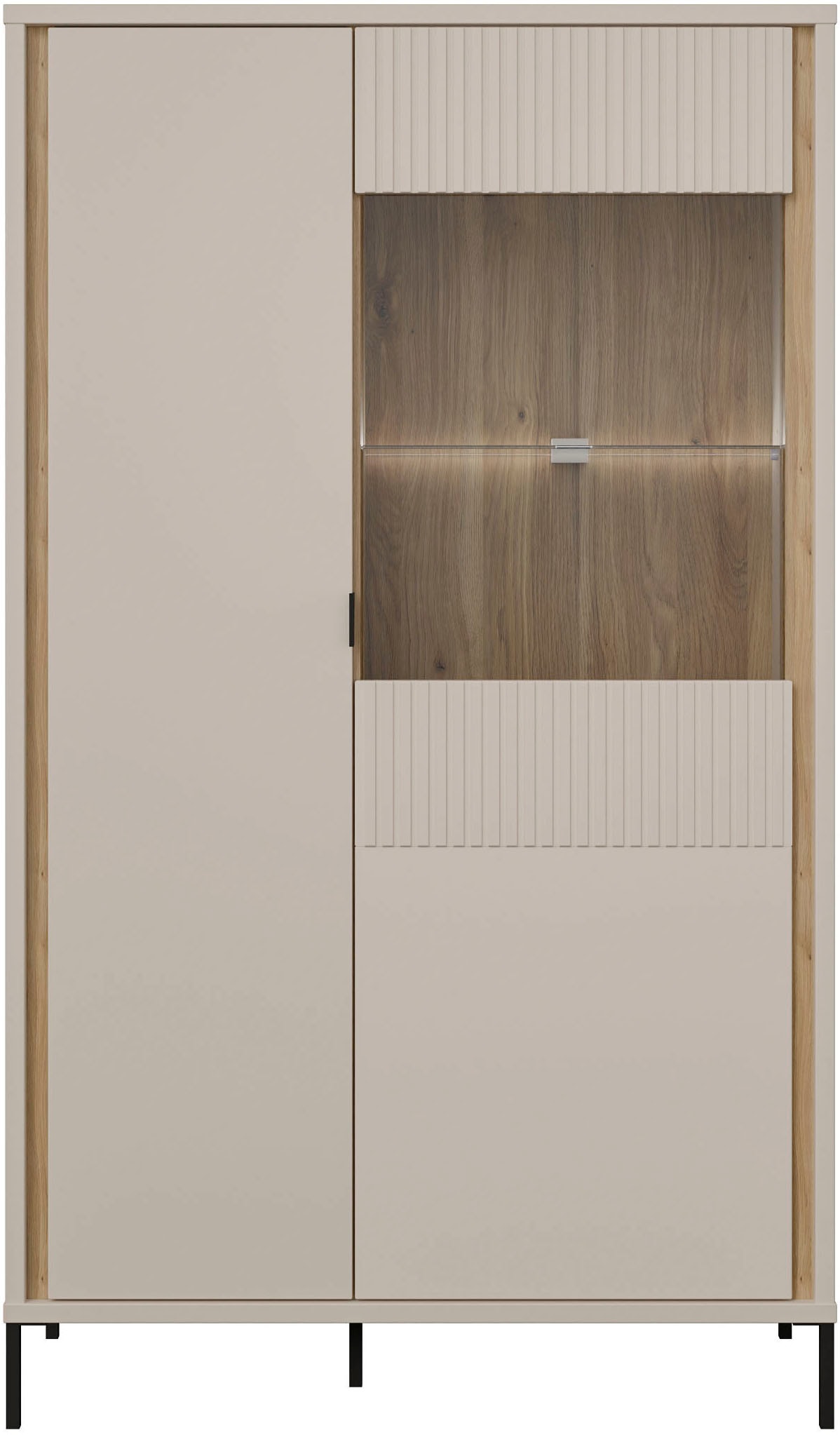 FORTE Highboard »Forte Seravel Highboard, Kashmir Beige/Mauvella Eiche opt. Beleuchtung« B/H/T 94,1/160,8/41,5 viel Stauraum, Lamellenoptik