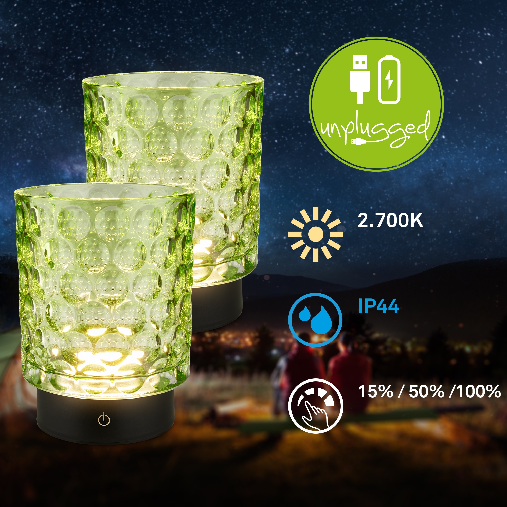 Briloner Leuchten LED Außen-Tischleuchte »SUNORA« LED-Board 2 Stk. Warmweiß kabellos 15 x 11 cm Grün 2W Wohnzimmer Flur Outdoor Aussen 2er-Set
