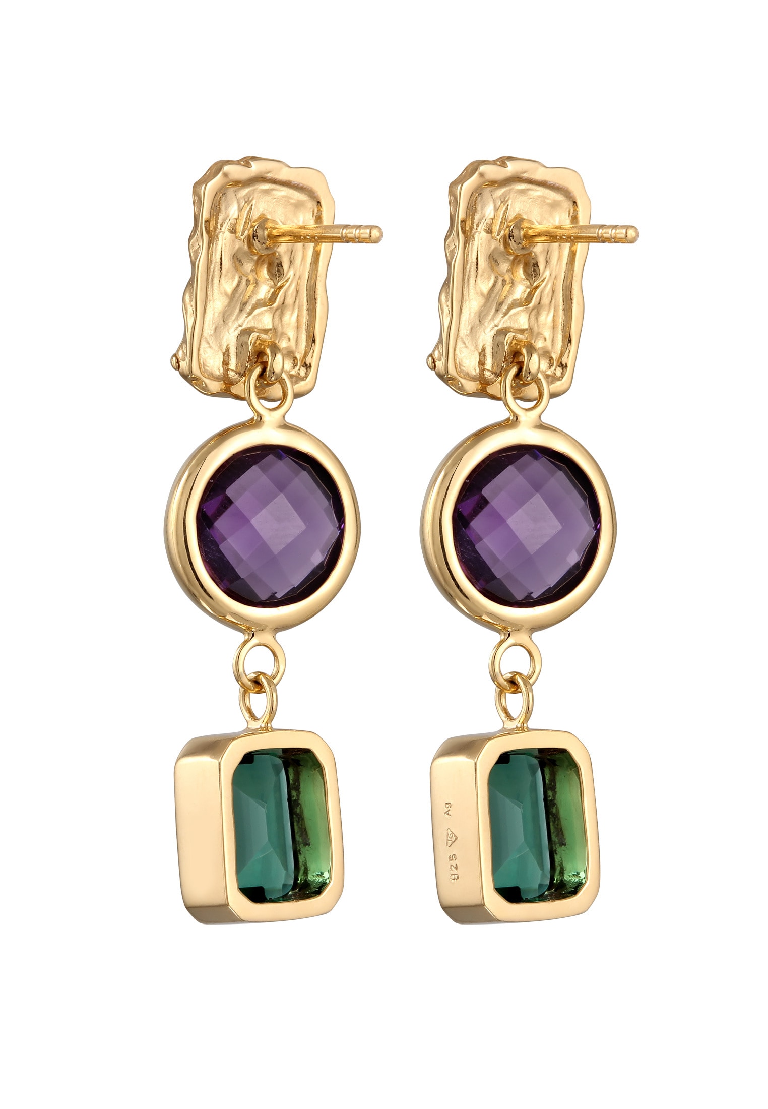 Elli Premium Paar Ohrstecker »Ohrringe Ohrstecker Amethyst Quarz Edelstein 925 Sterling Silber vergoldet«