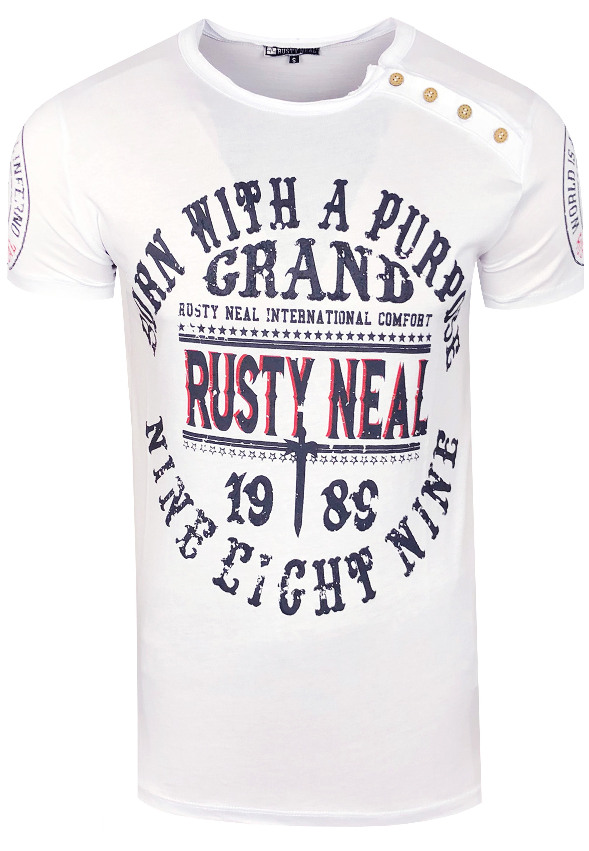 Rusty Neal T-Shirt, mit seitlicher Knopfleiste