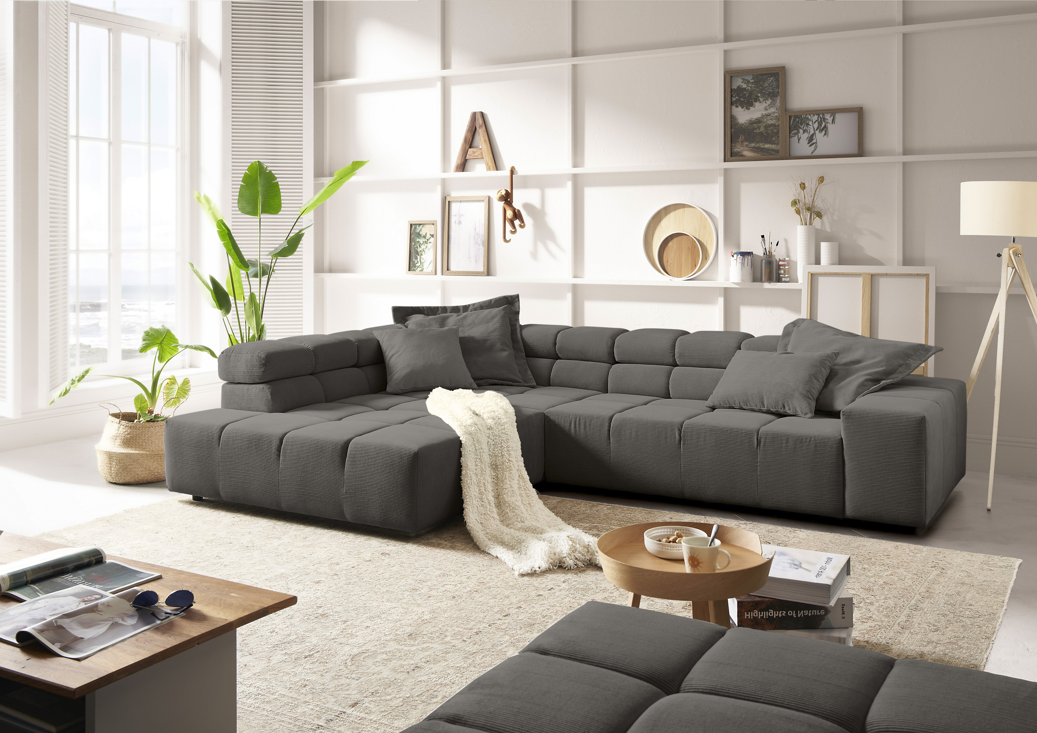 Home affaire Ecksofa "Ancona, Ecksofa, incl. Kopfteilverstellung, Breite 319 cm, L-Form" wahlweise motorische Sitztiefenverstellung, auch in Cord + Easy Care