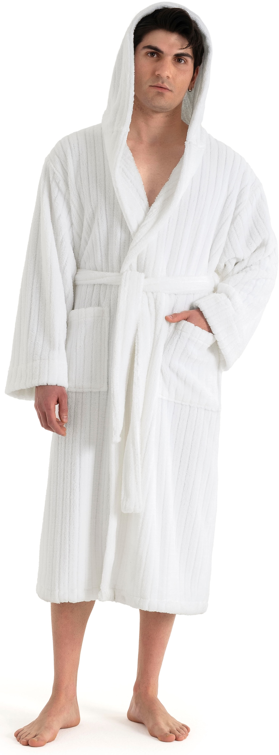 LeGer Home by Lena Gercke Unisex-Bademantel »Lovina gestreift, ideal für Sauna & Spa, Hotelbademantel, Morgenmantel« 1 Stk. kuschelig weicher Fleece, plüsch, für Damen und Herren, XS-3XL